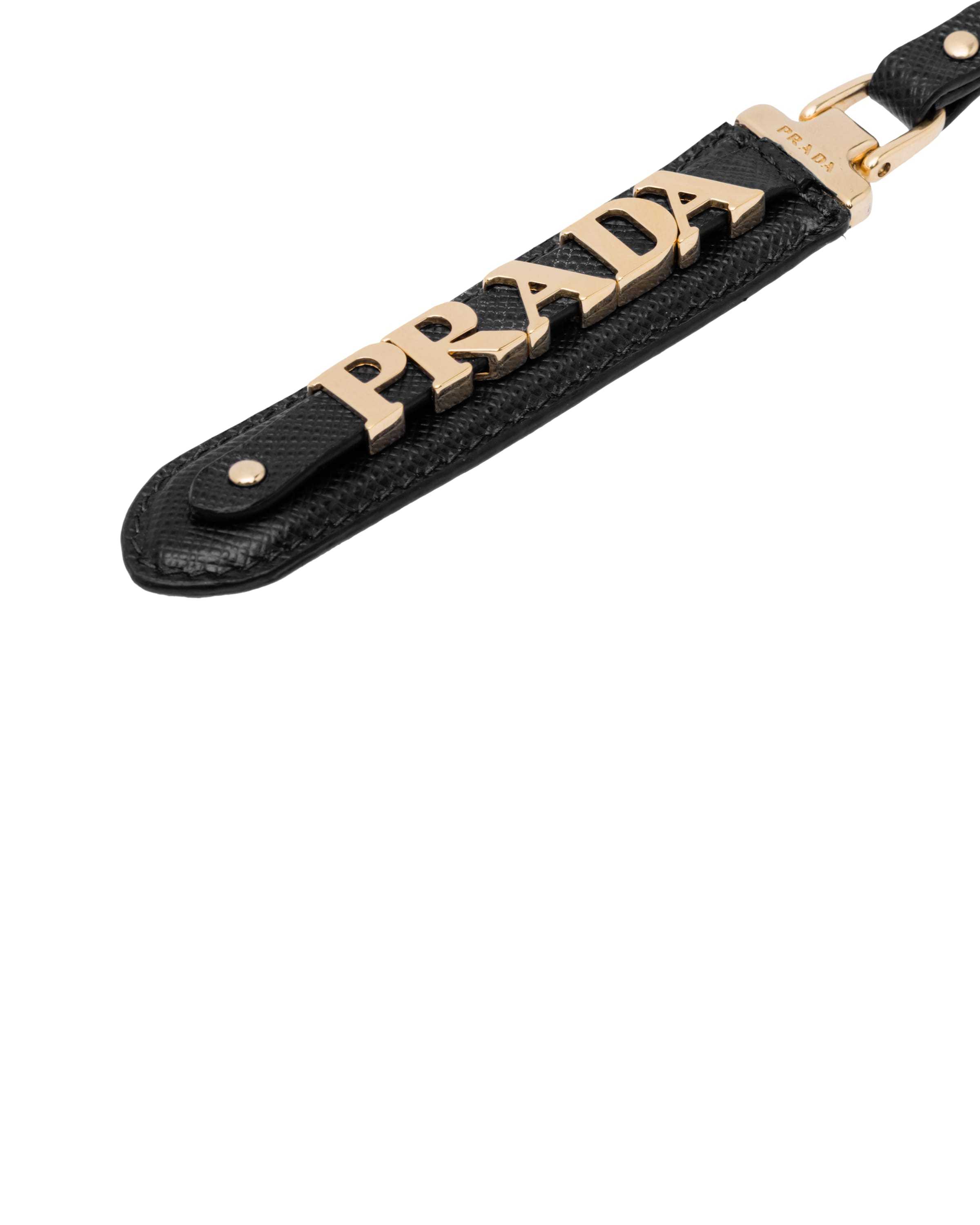 Prada Saffiano Leather Keyring In Black