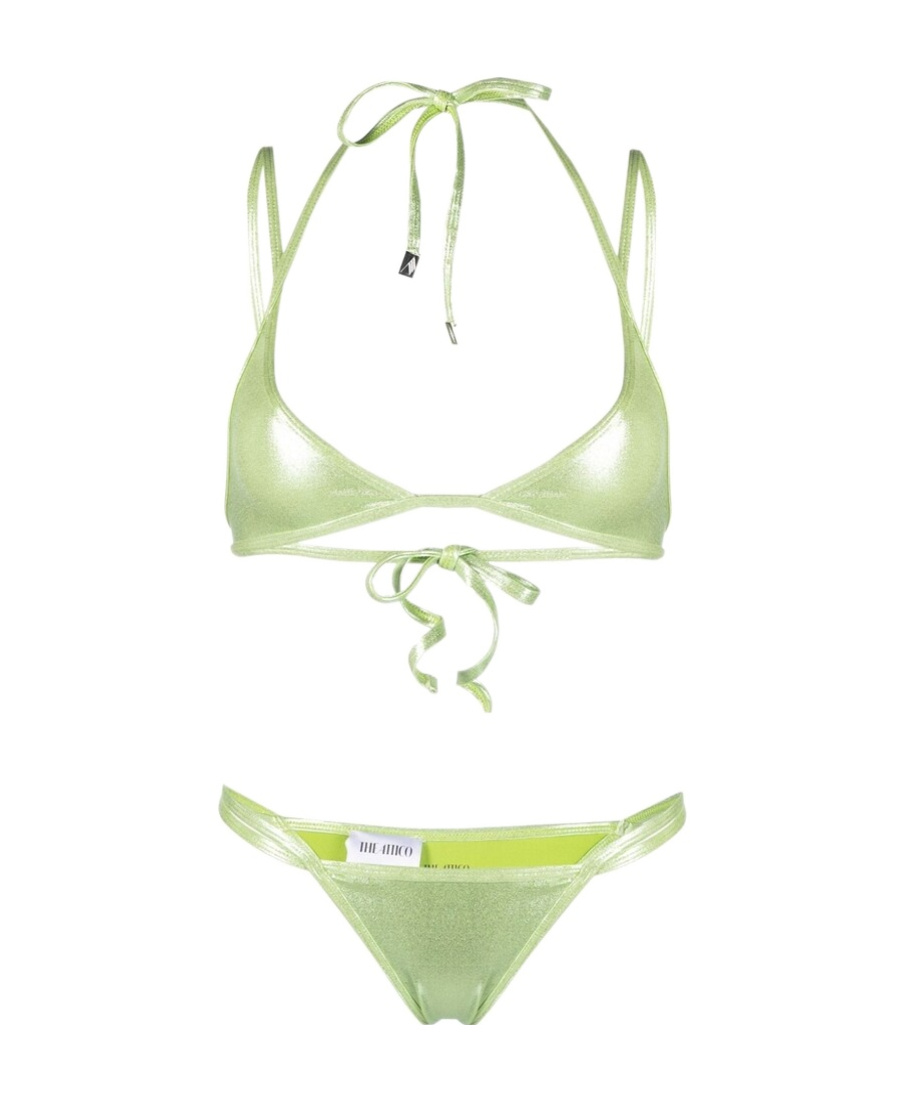 Shop Attico Metallic Triangle-cup Bikini In Green