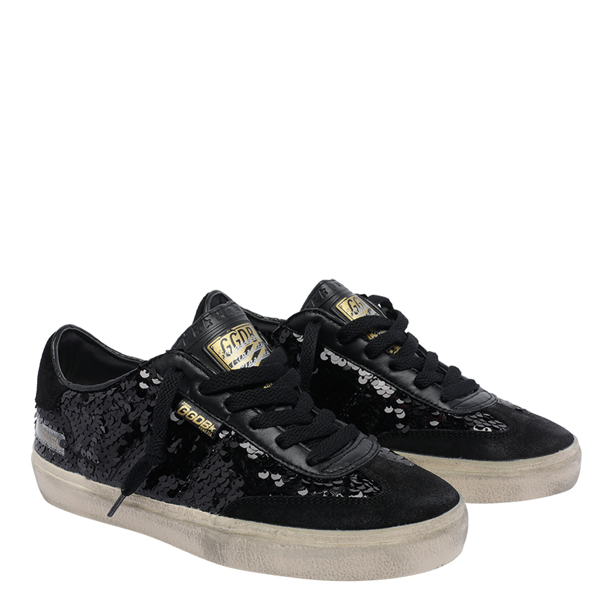 Golden Goose Sequin-embellished Round-toe Sneakers In Black