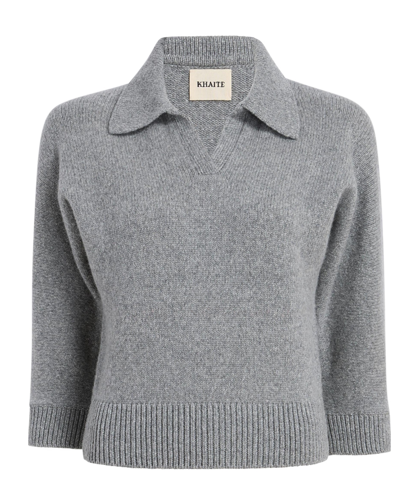 Khaite Shrunken Jo Cashmere-blend Polo Sweater In Gray
