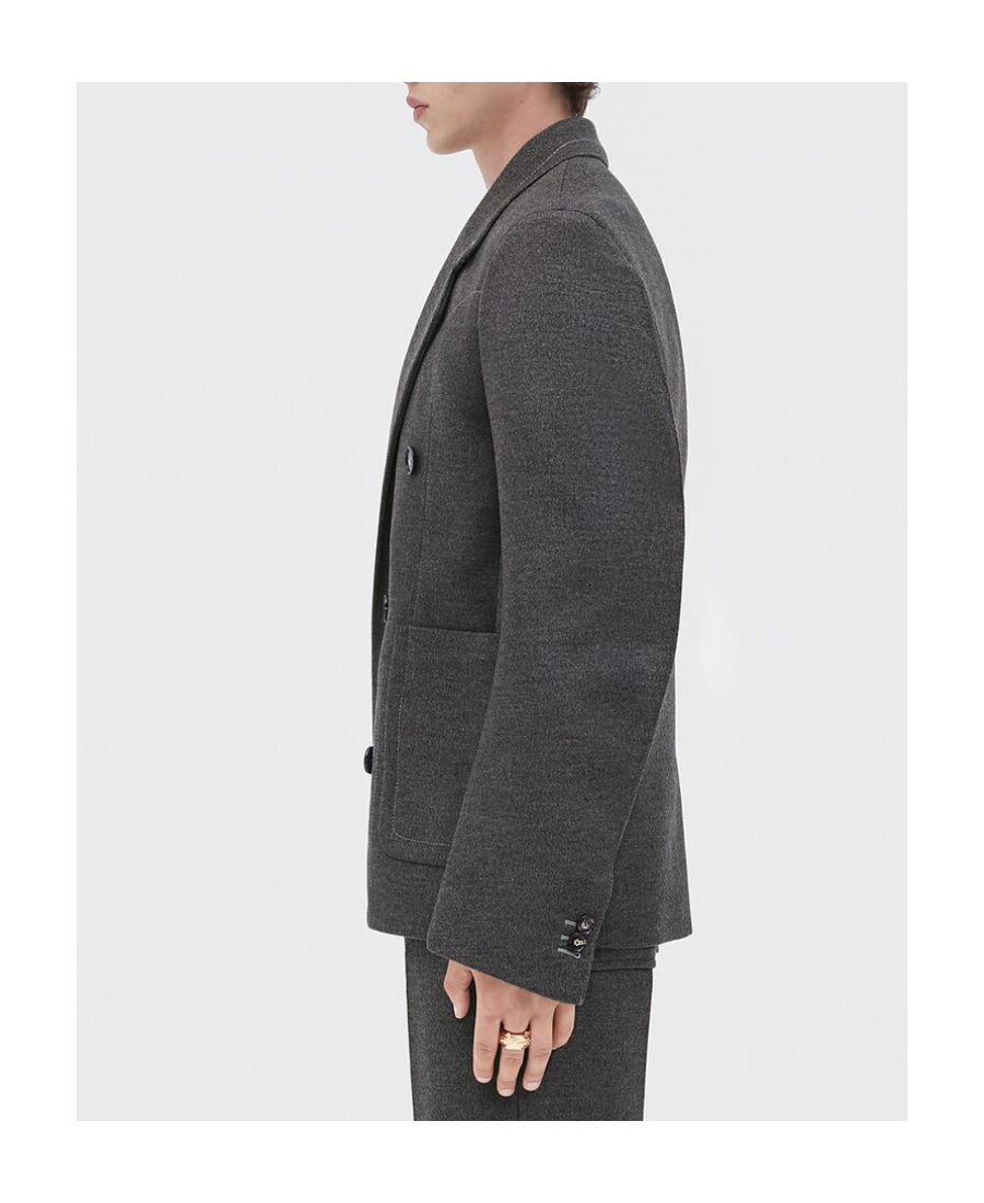 Bottega Veneta Logo Woolen Flannel Coat In Black