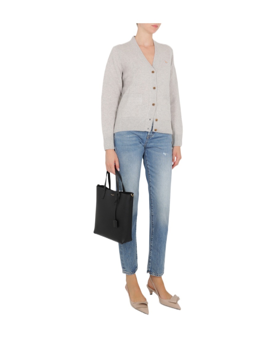 MAISON KITSUNÉ LOGO-PATCH V-NECK WOOL CARDIGAN