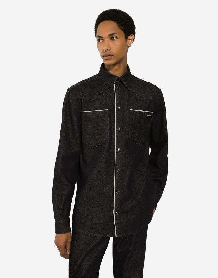 Dolce & Gabbana Constrastim-trim Denim Shirt In Black