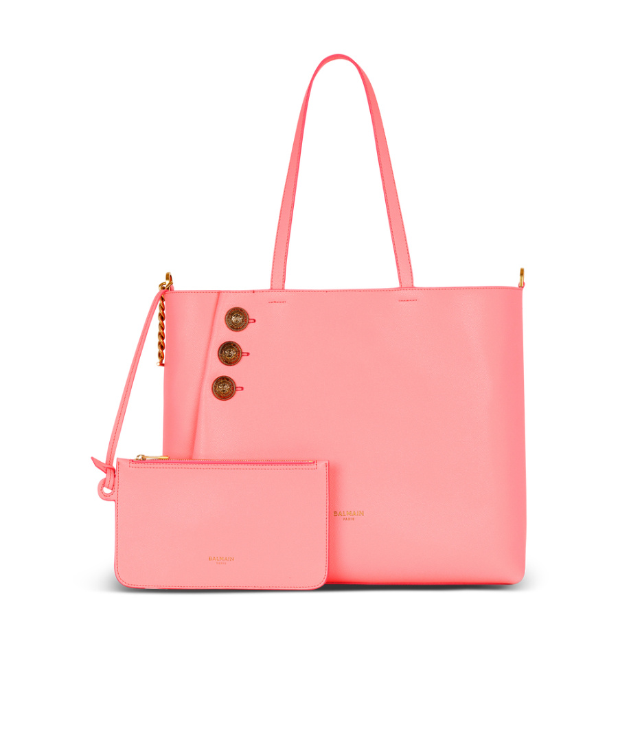 Balmain Emblème Grained Leather Tote Bag In Pink