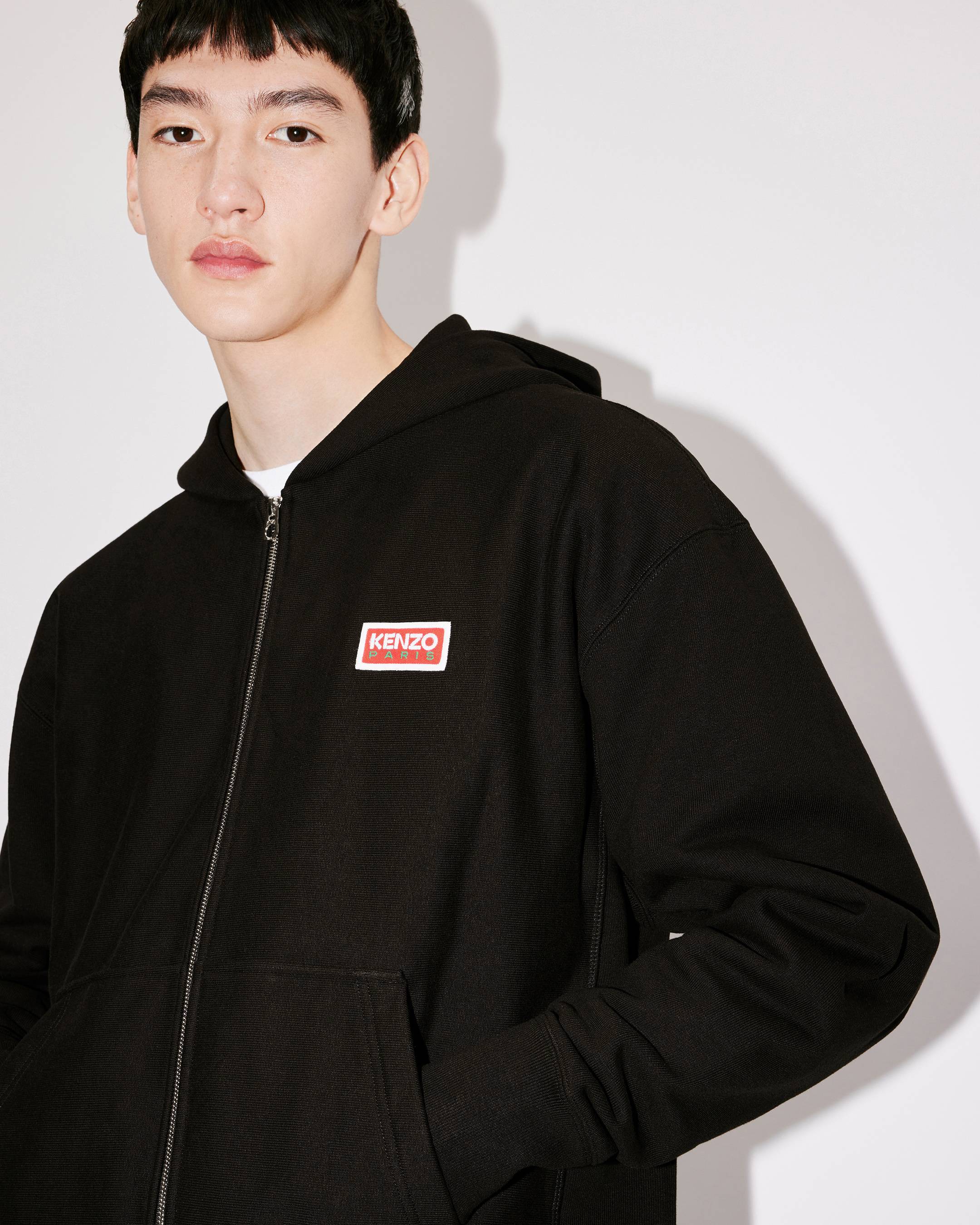 Kenzo Logo-embroidered Stretch-cotton Hoodie In Black