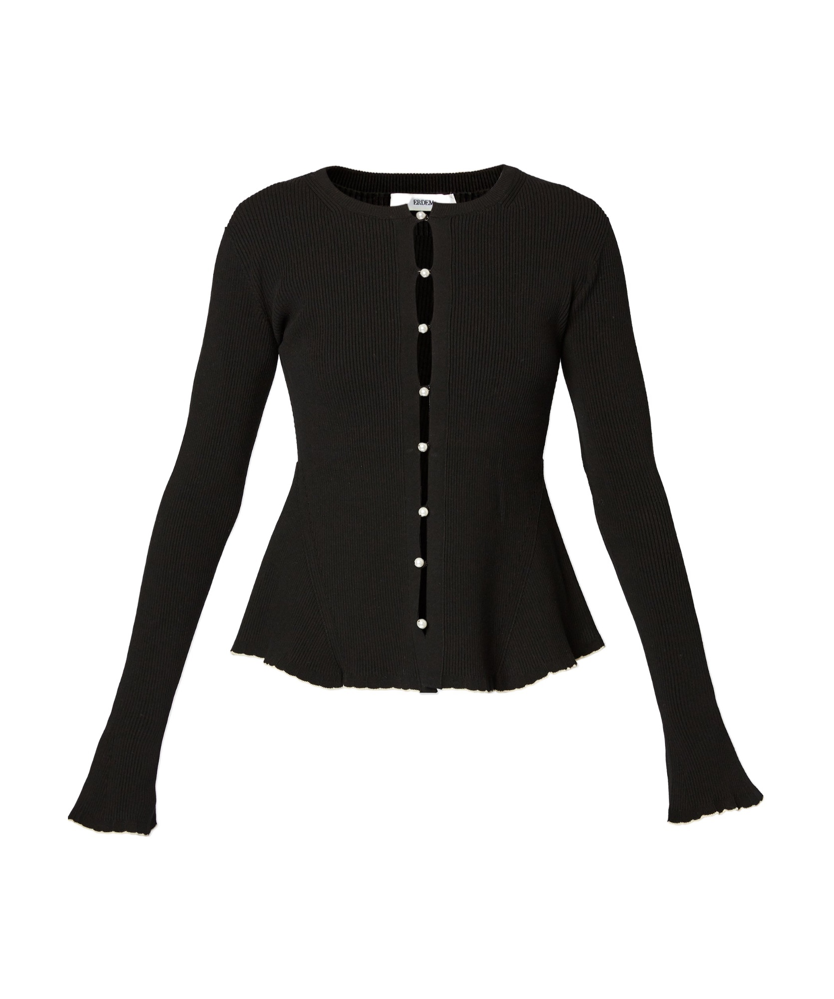 Shop Erdem Ruffled Ribbed Cardigan In Black