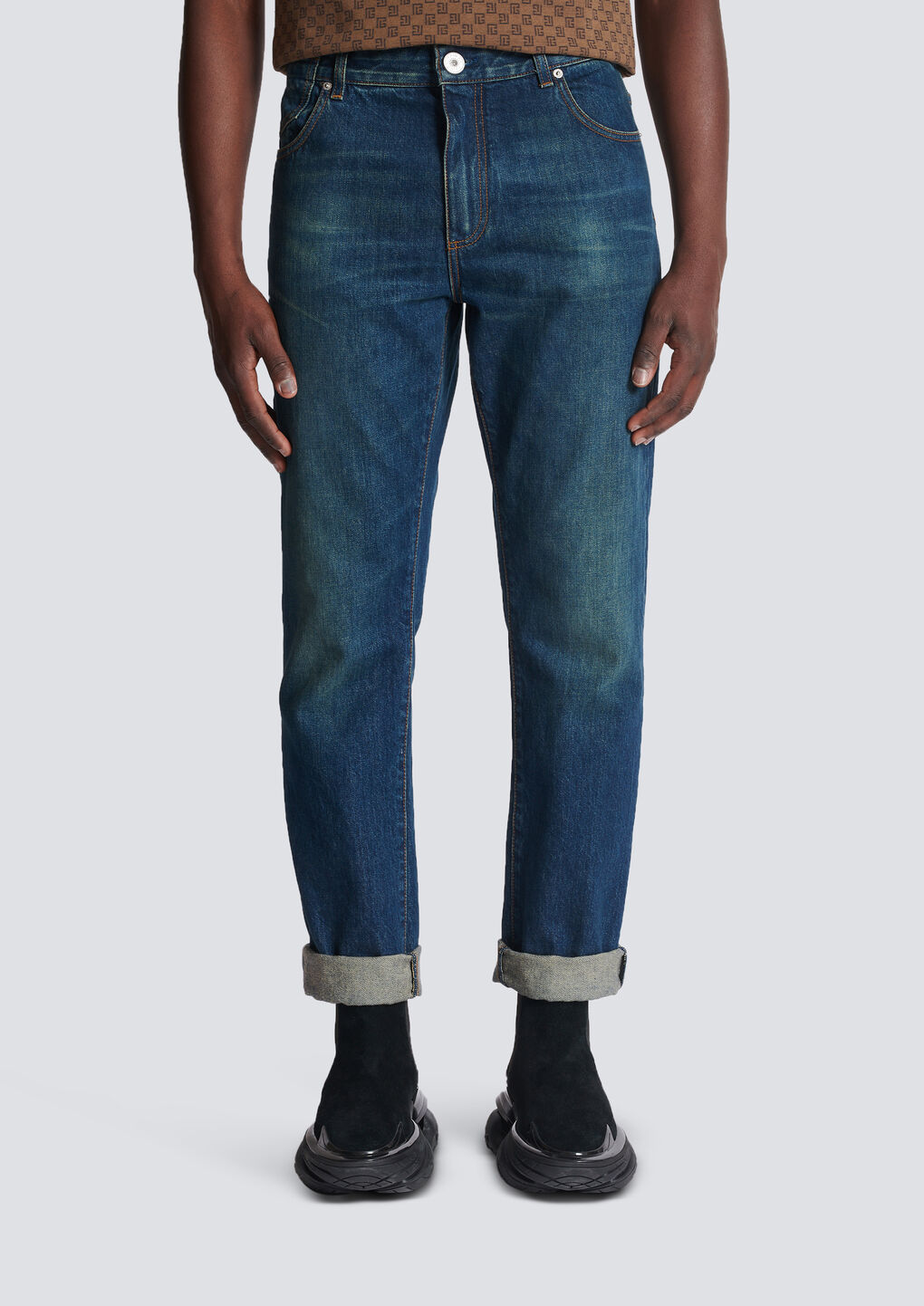 Balmain Vintage Logo-patch Straight-leg Jeans In Blue