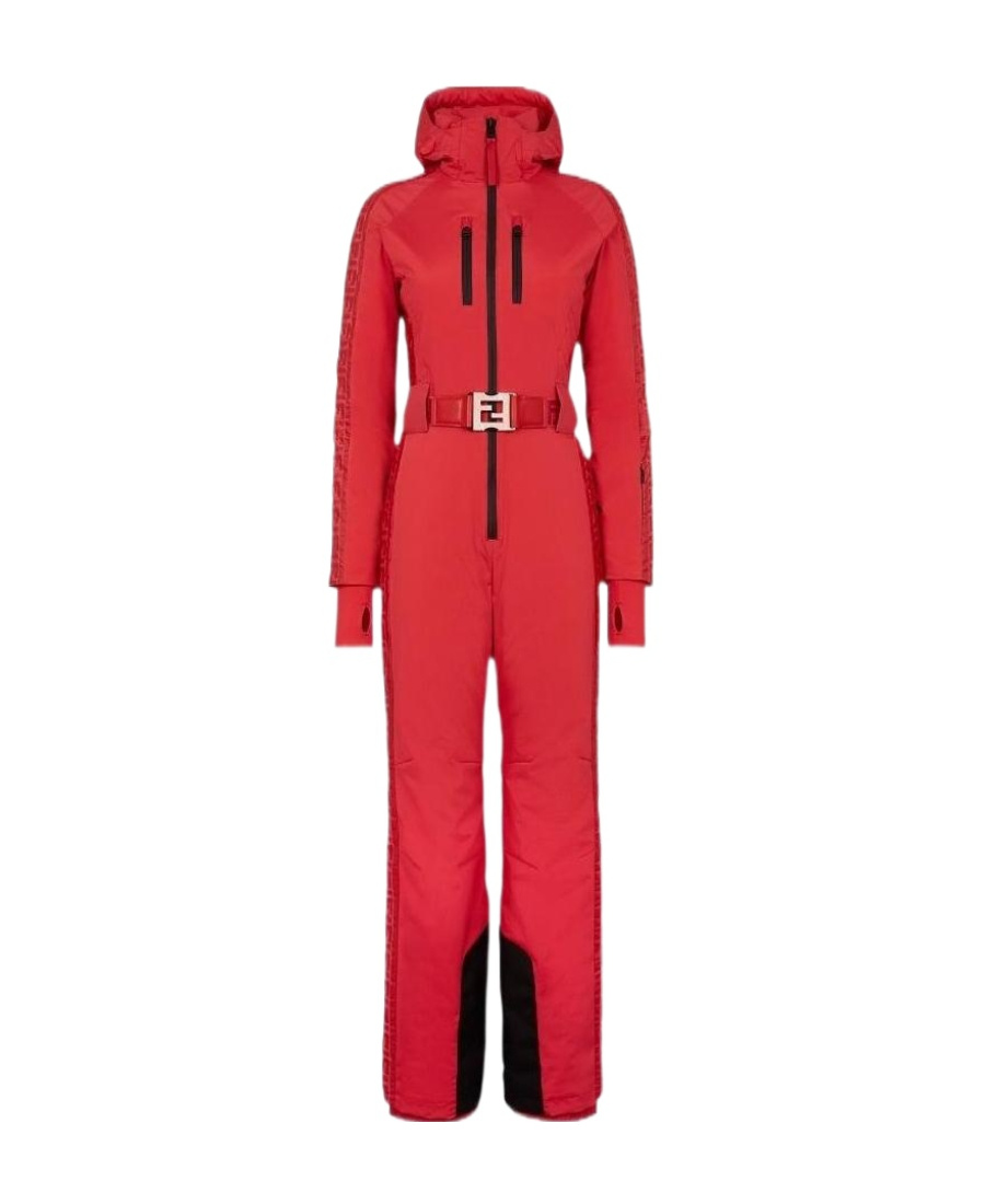 Fendi Logo One-piece Ski Suit In Red