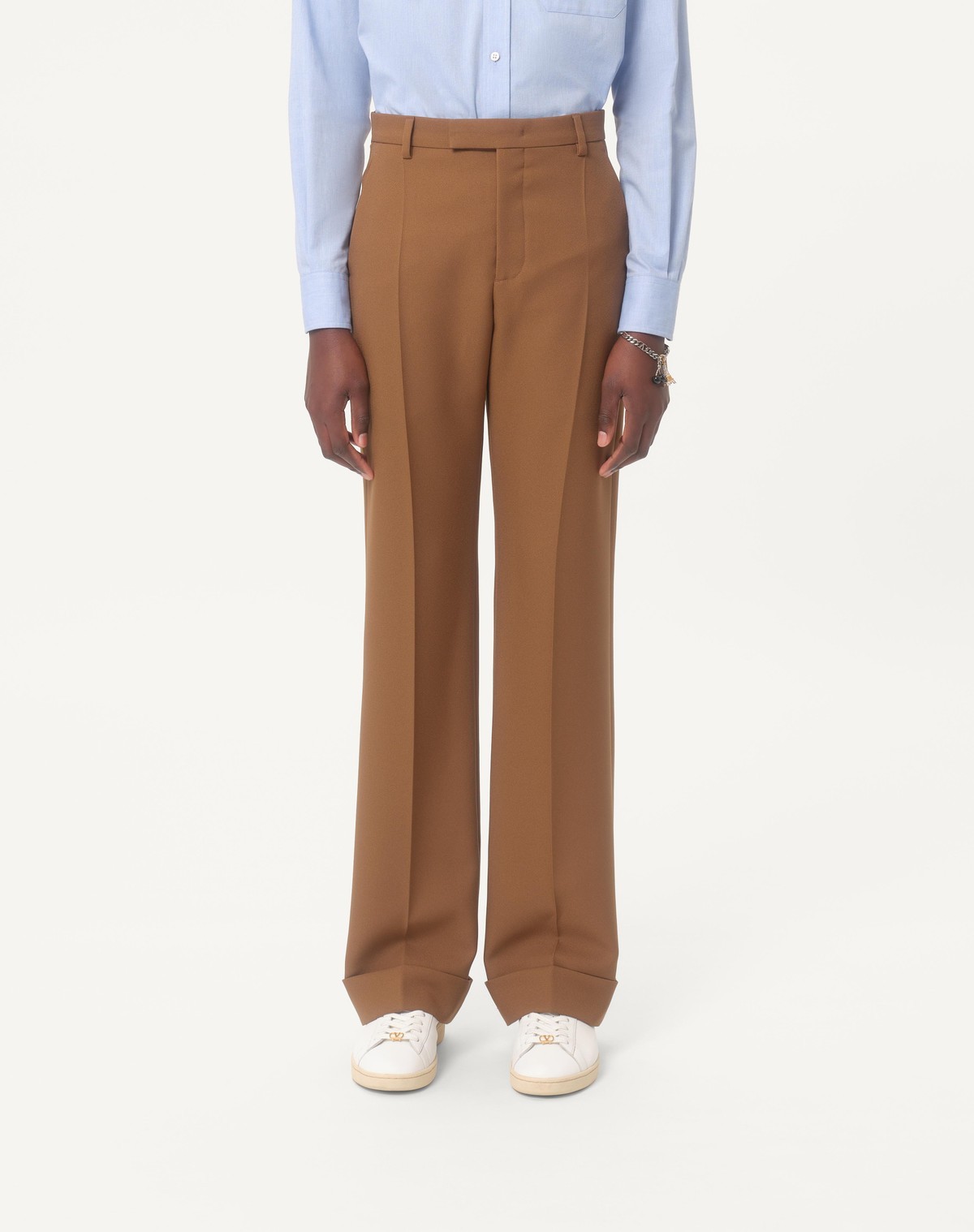 Valentino Pleated Cuffed Nylon Trousers With Side And Back Pockets In Brown