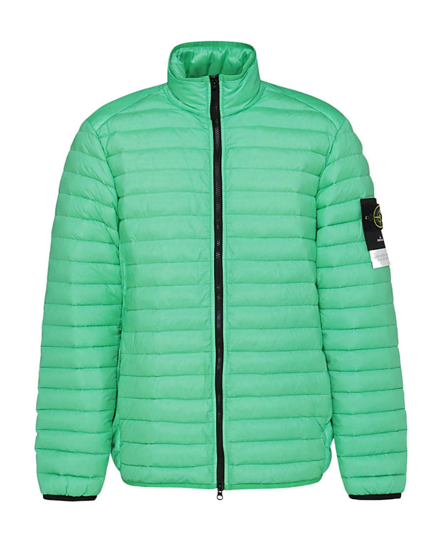 Stone Island Logo Quilted Down Jacket In Green