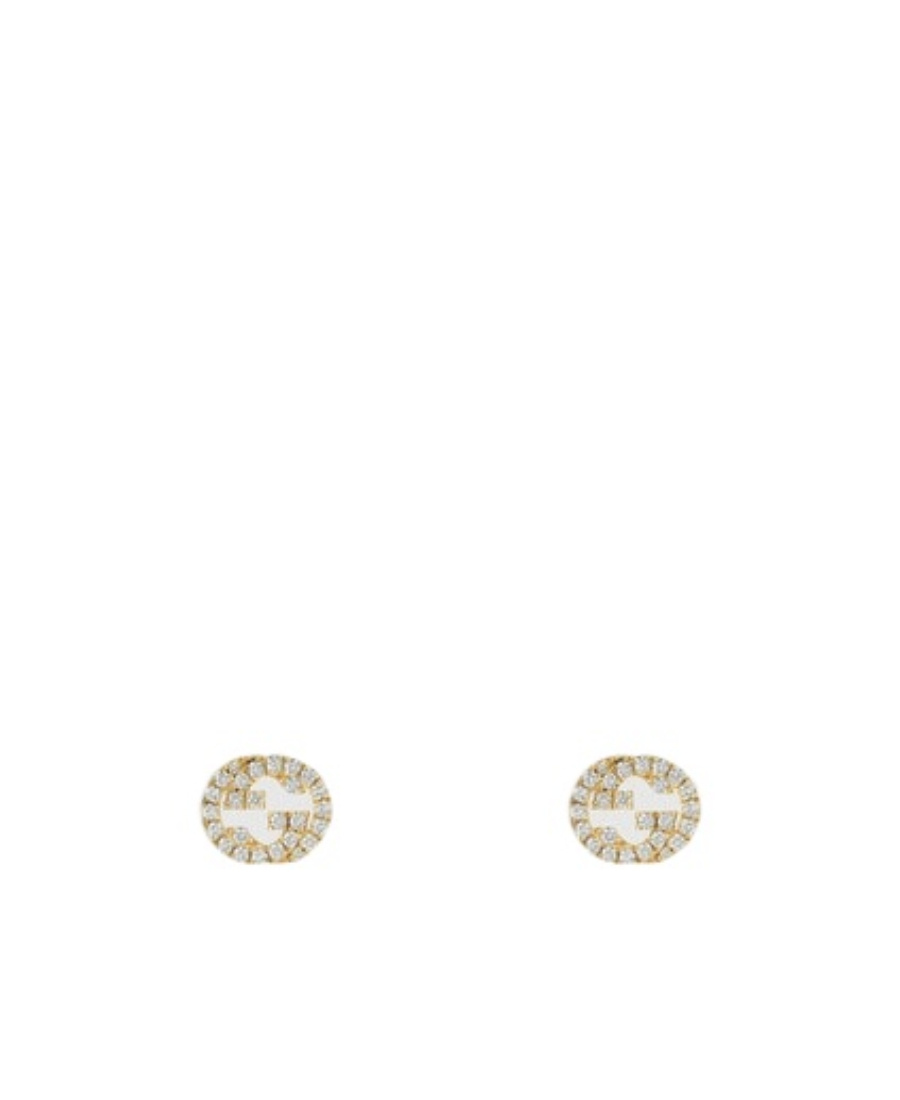 Gucci Interlocking Studs With Diamonds In Gold