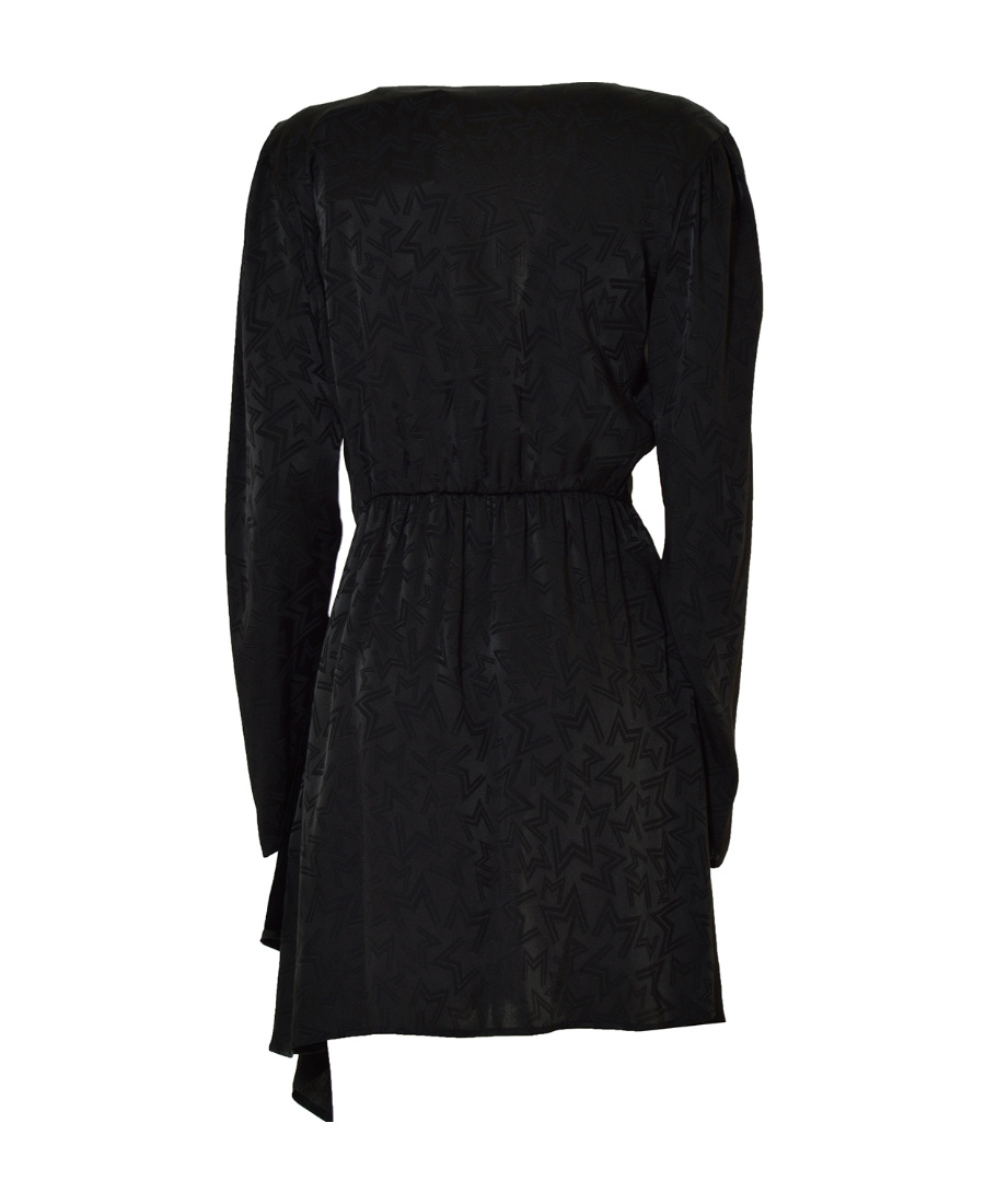 Msgm Monogram Print Wrap Design Asymmetric Hem Dress In Black