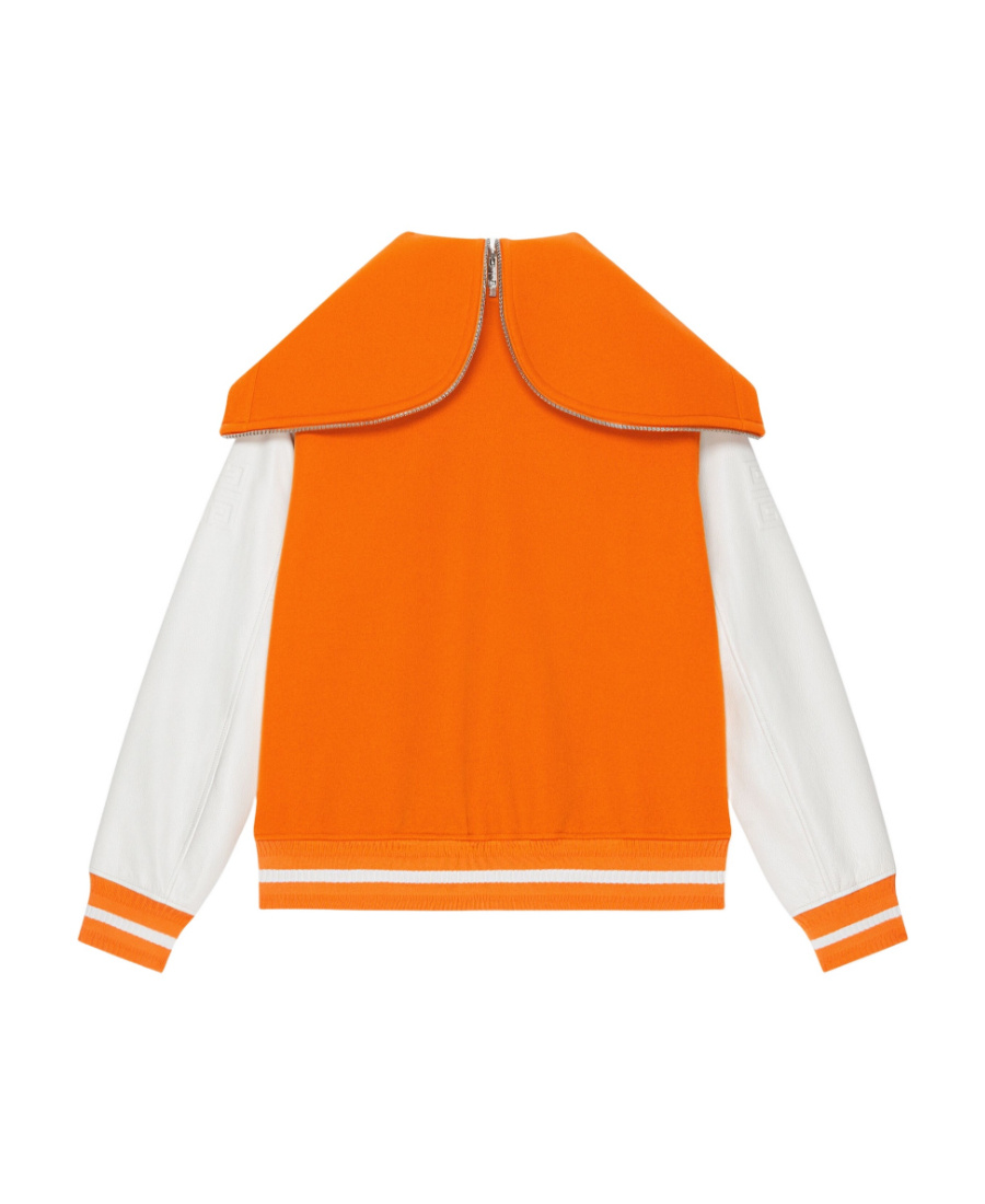 Givenchy Mixed Media Logo Wool Blend Varsity Jacket In Orange