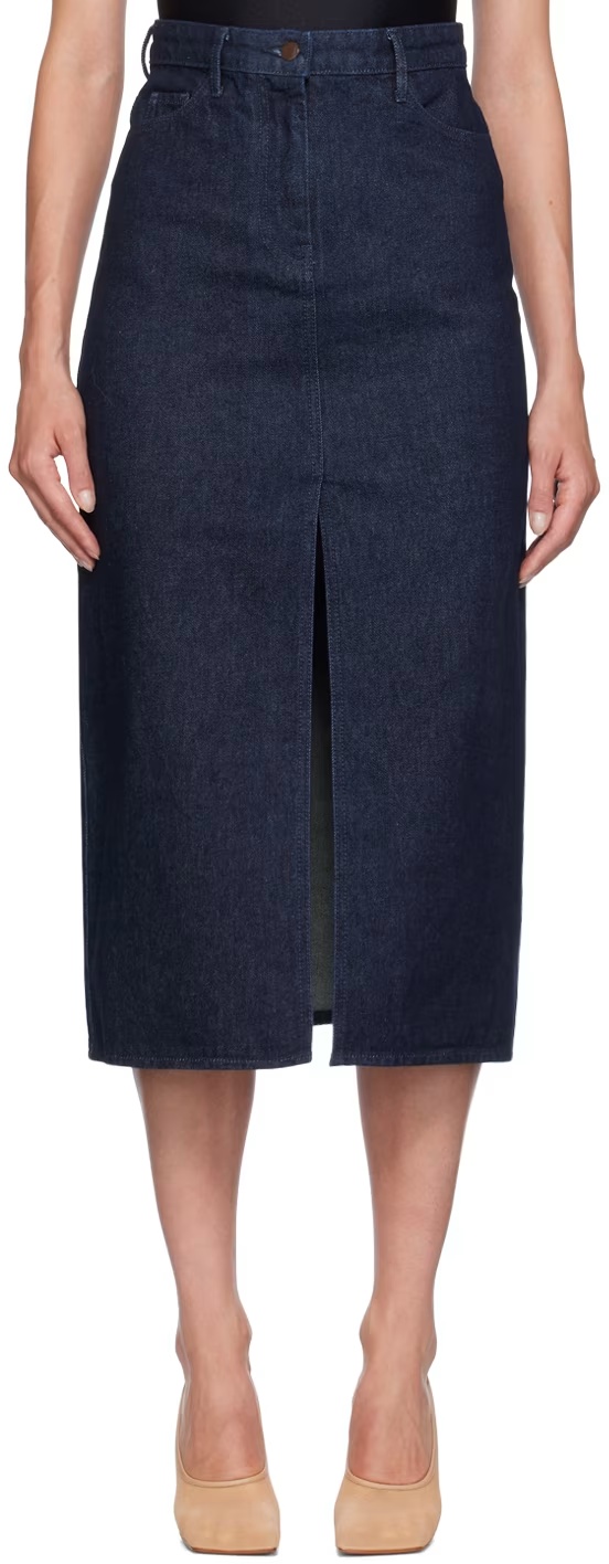 16ARLINGTON ILLE FRONT-SLIT DENIM MIDI SKIRT 