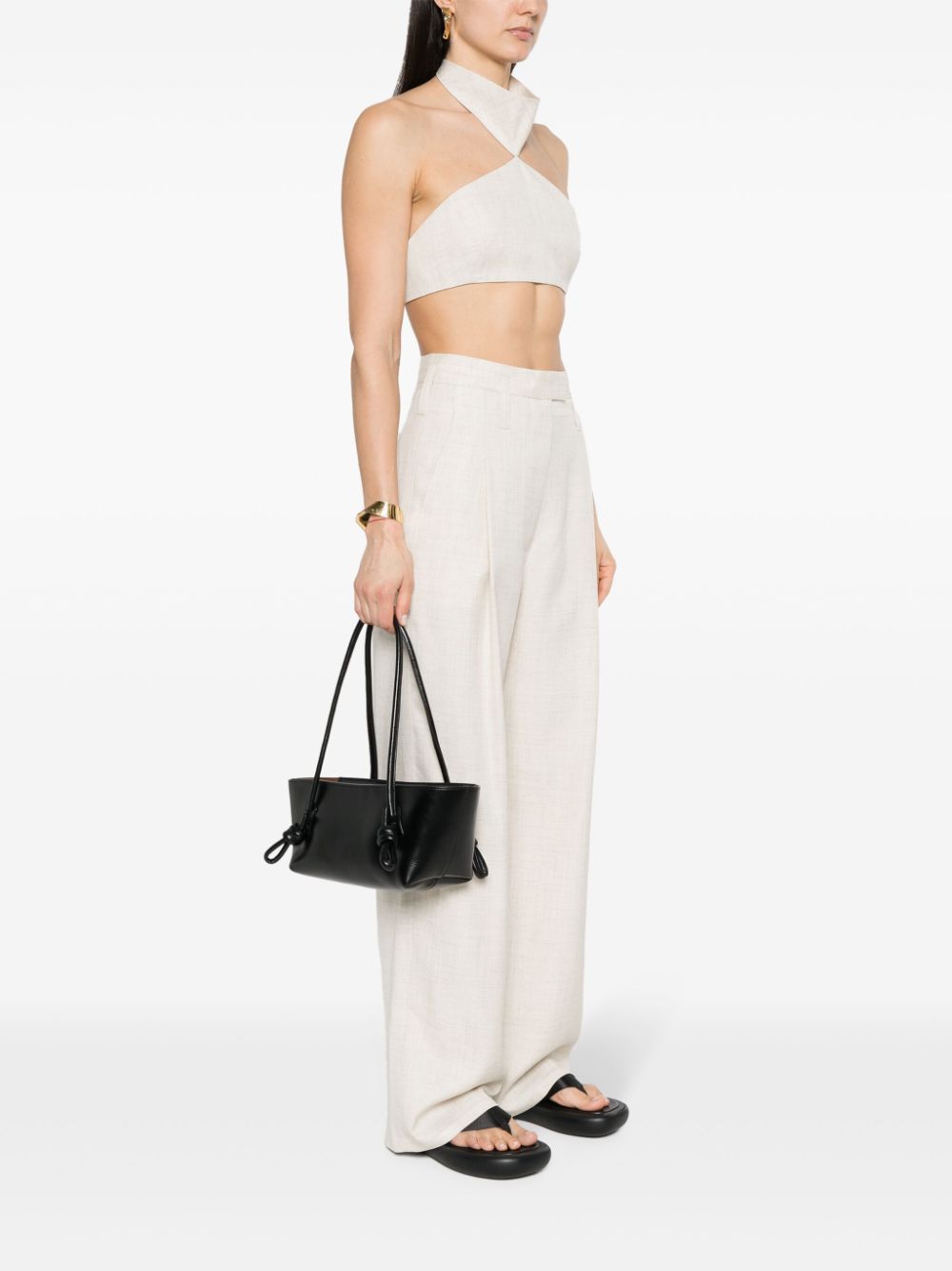 Hereu Fleca Elongated Rectangular Knot Leather Shoulder Bag In Black