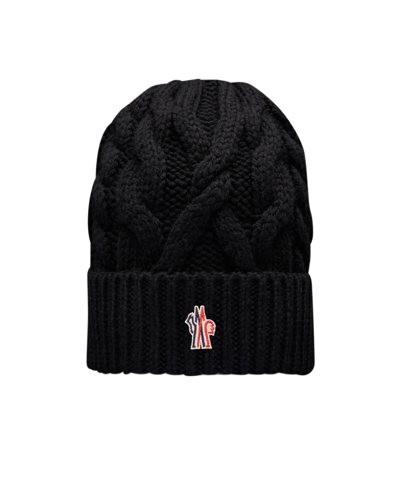 Moncler Logo Patch Wool Beanie In Black