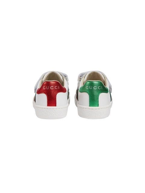 Shop Gucci Toddler Leather Web Detail Sneakers In White