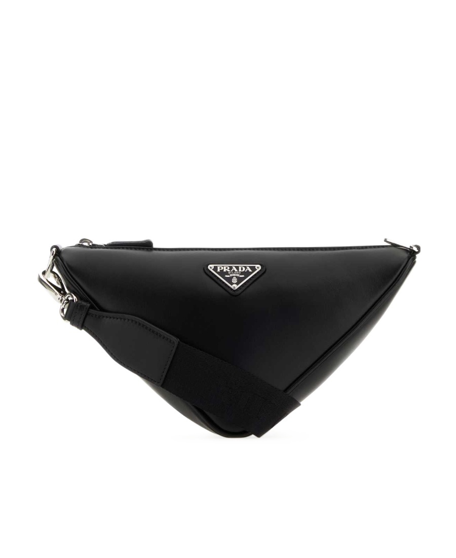 Prada Triangle Crossbody Bag In Smooth Leather In Black