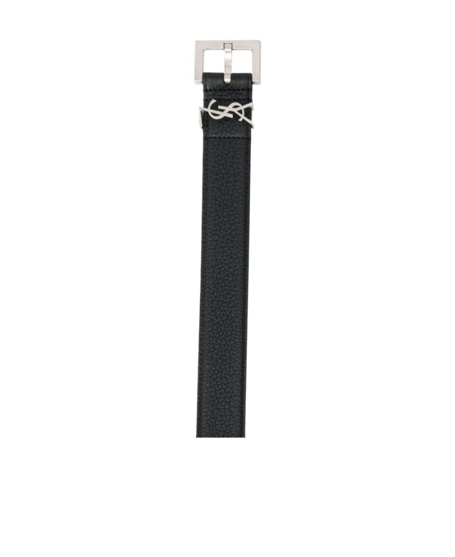 Saint Laurent Cassandre Leather Belt In Black