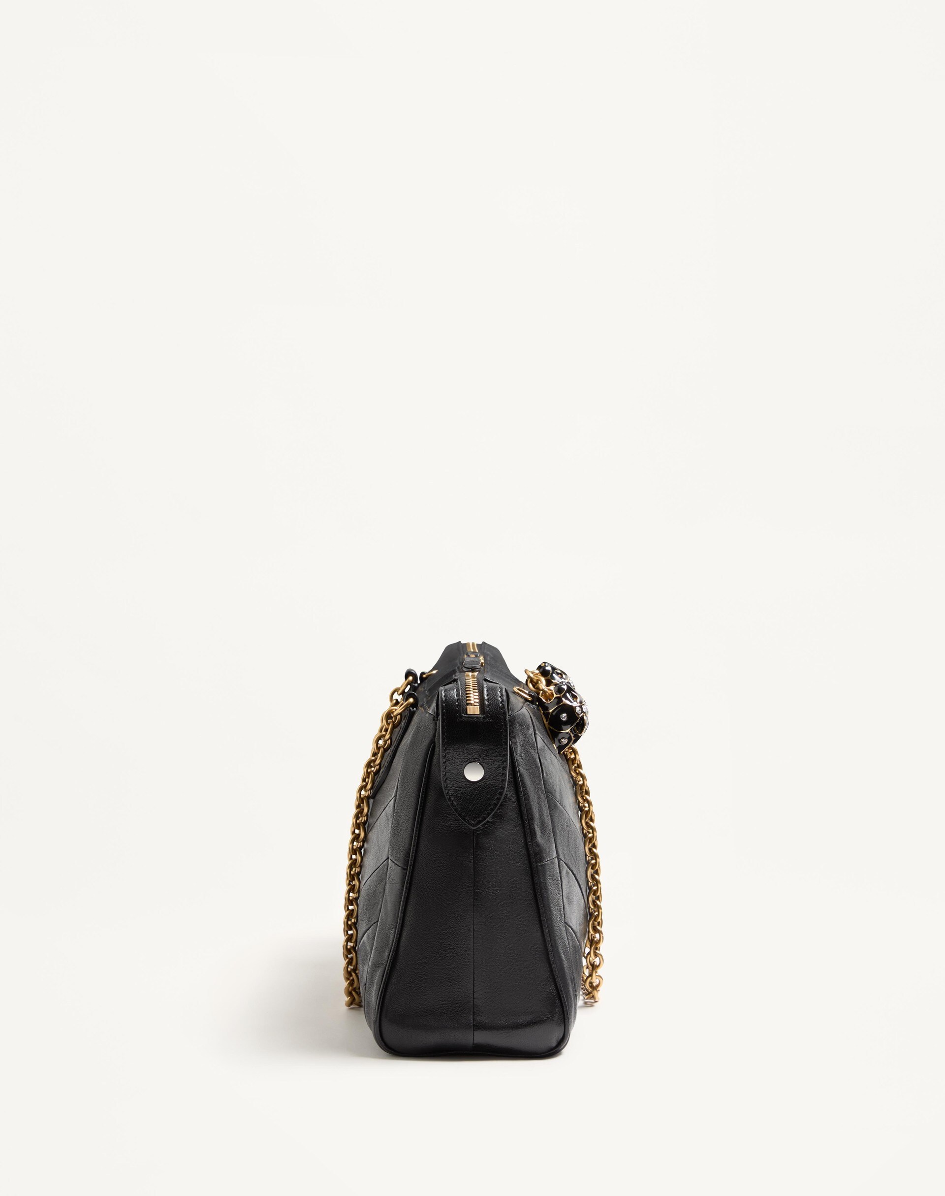 Valentino Garavani Panthea Shoulder Bag In Nappa Leather With Chevron Pattern In Black