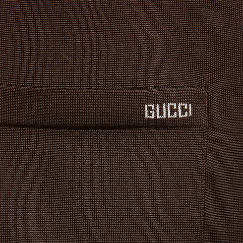 GUCCI FINE SILK KNIT POLO TOP WITH INTARSIA