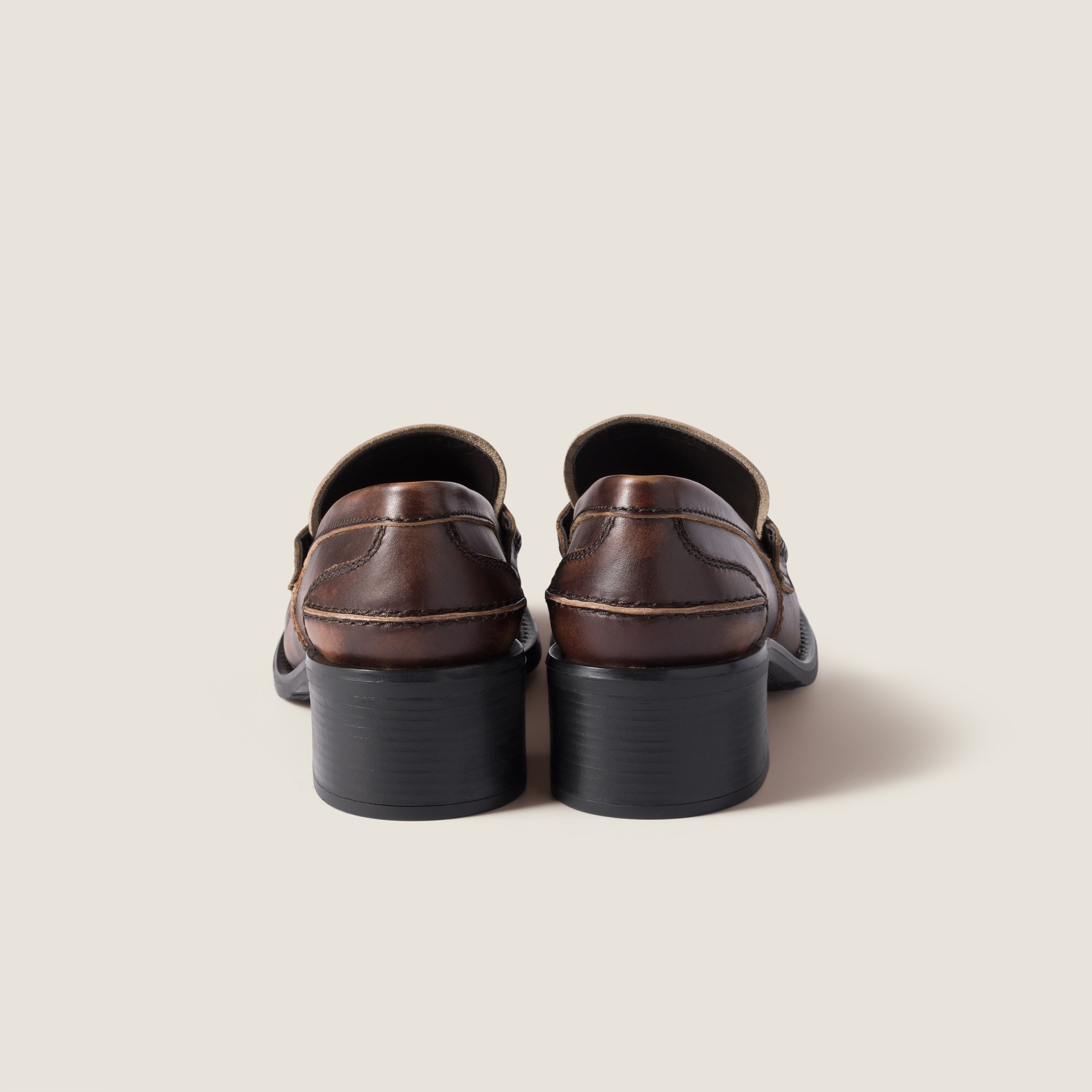 Miu Miu 50mm Leather Band Coin Loafers In Brown