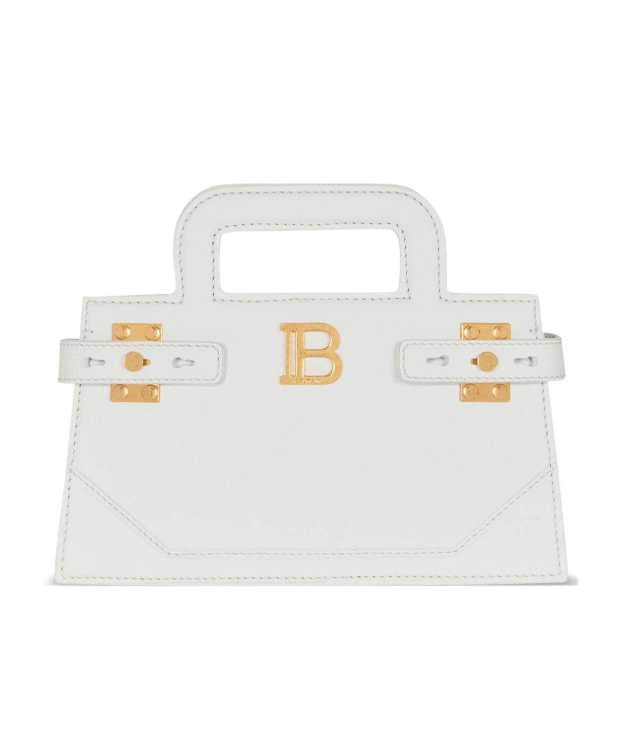 Balmain Small B-buzz Top Handle Bag In Grained Leather In White