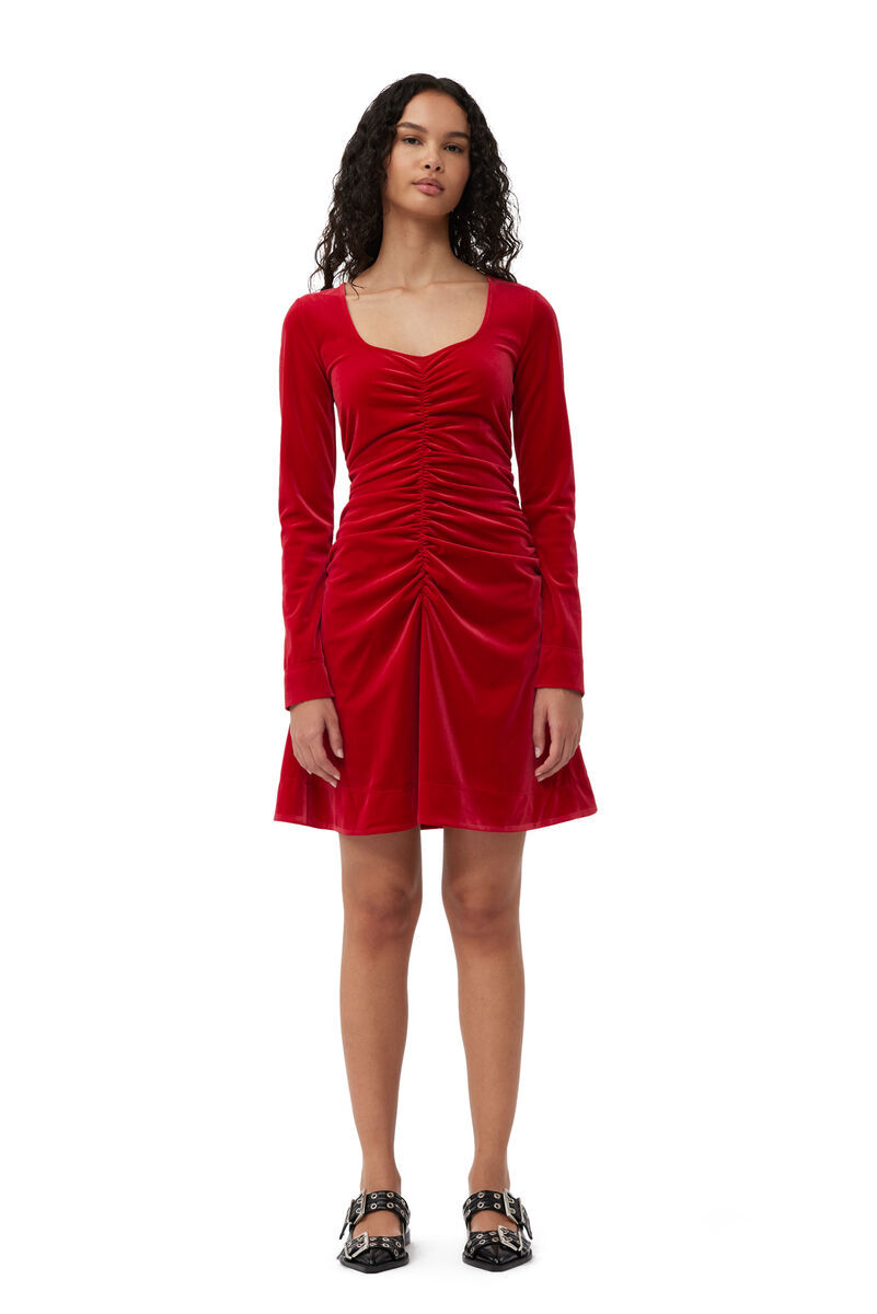 Ganni Red Ruched Minidress In Red