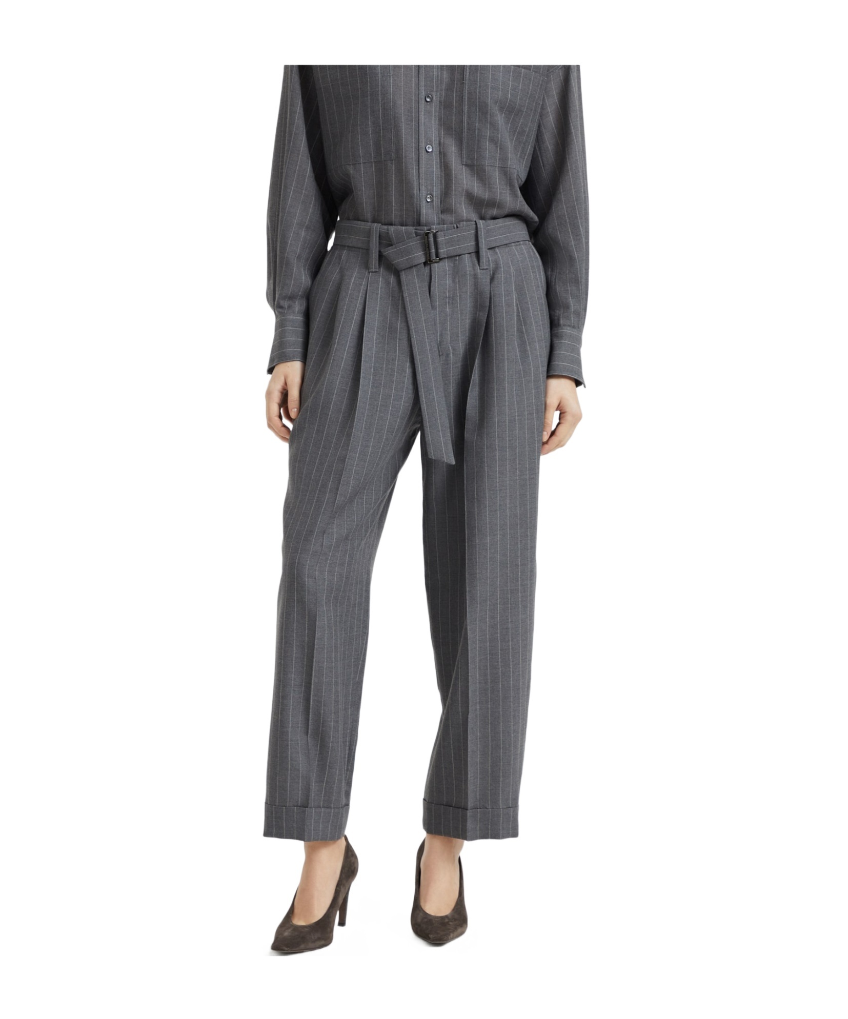 Brunello Cucinelli Wool Striped Lounge Pants In Gray