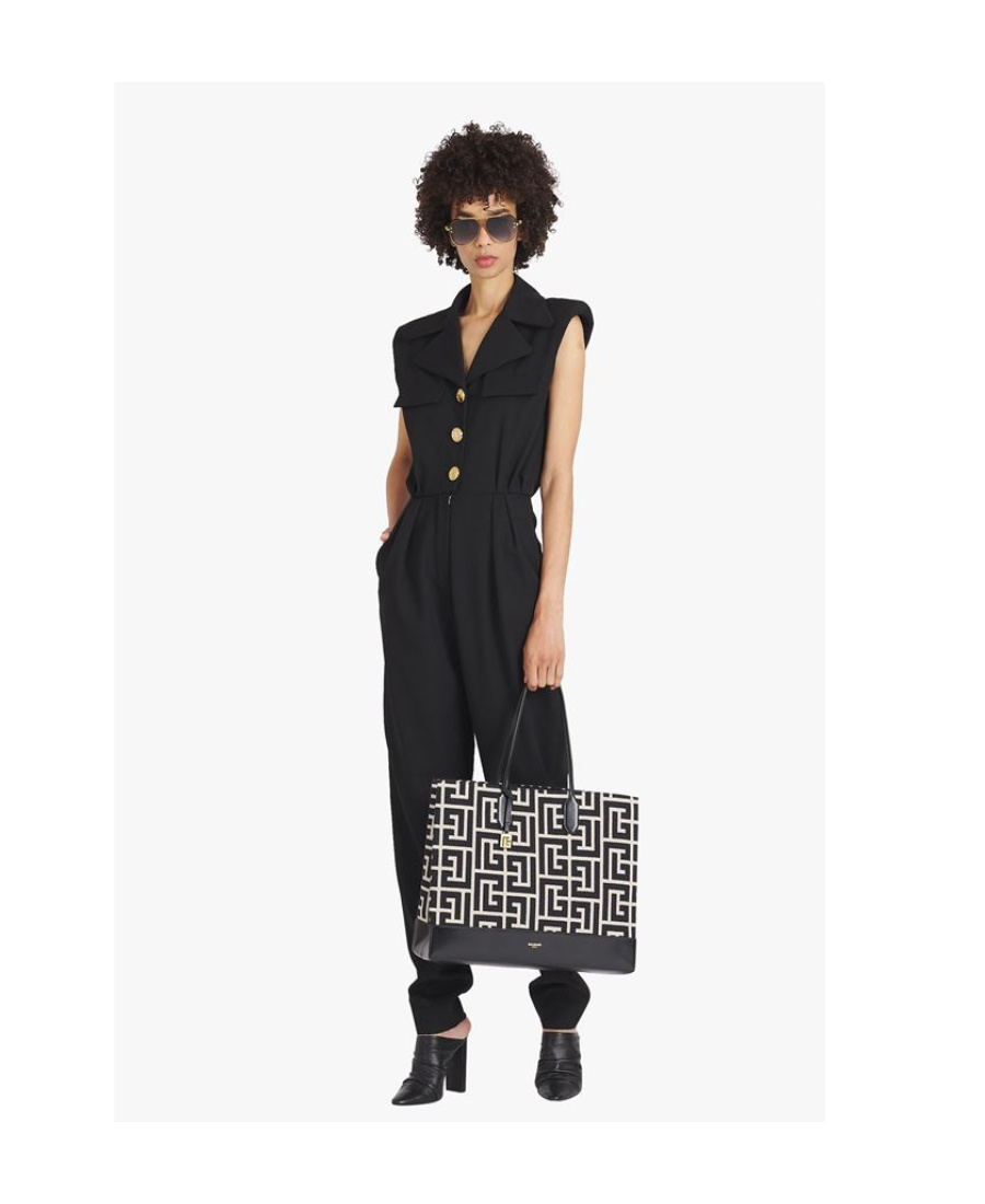 Balmain Black Wool Jumpsuit In Black
