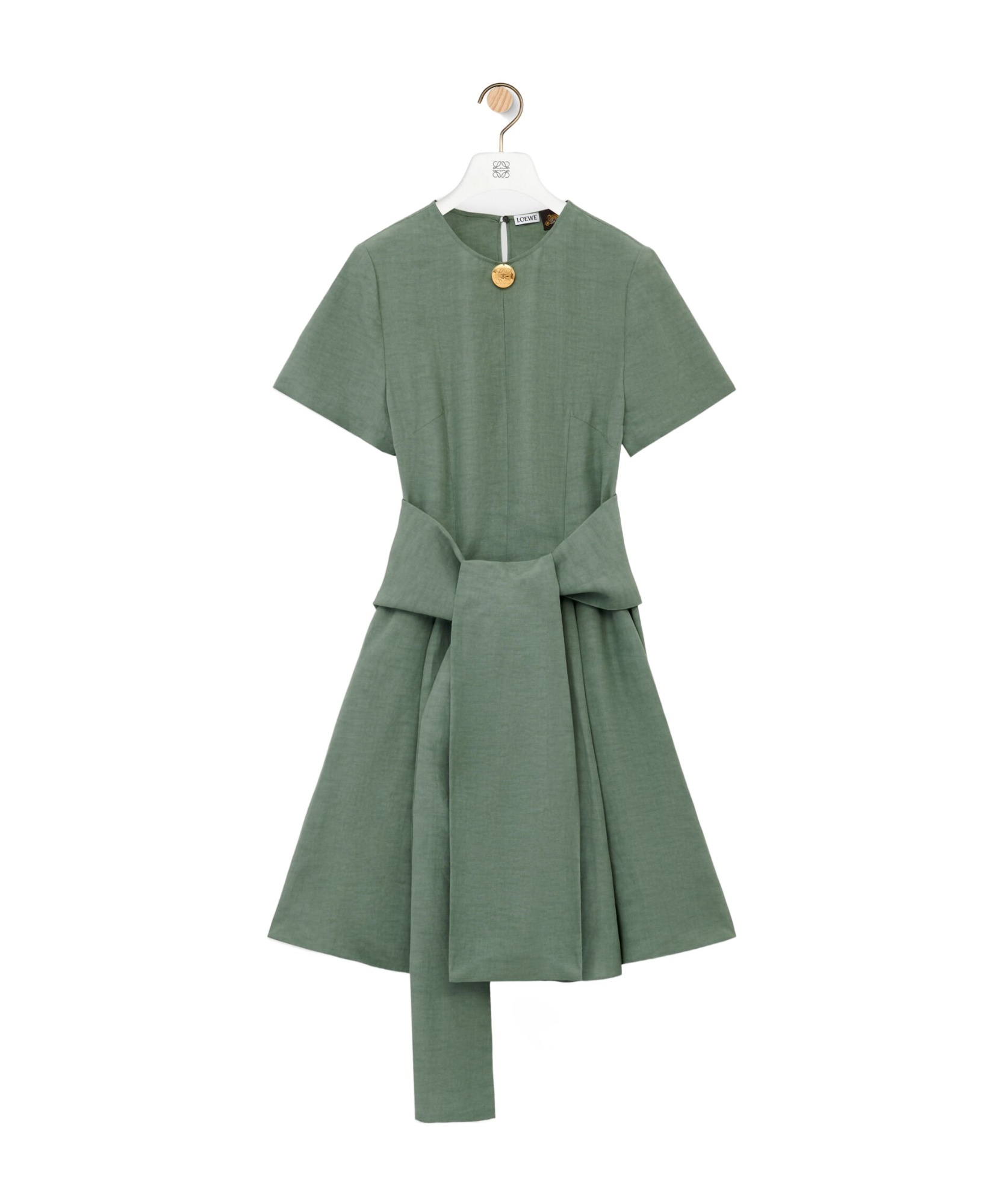 Loewe Pebble Dress In Sage Green Linen Blend In Green
