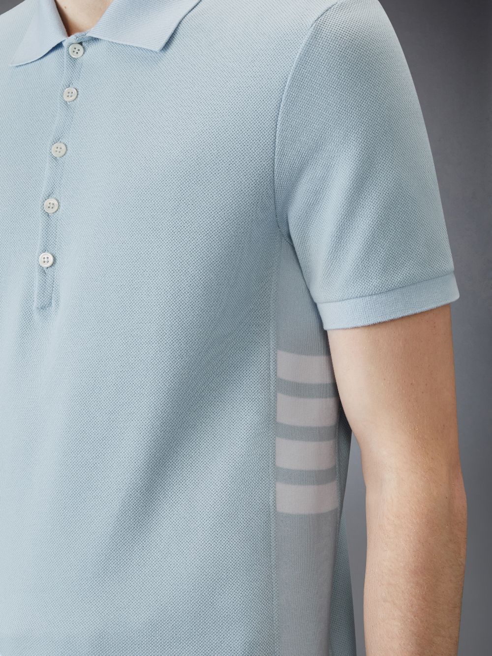 Thom Browne Light Blue Polo Shirt With Four Stripe Detail And Logo Patch On The Front In Cotton Man In Blue