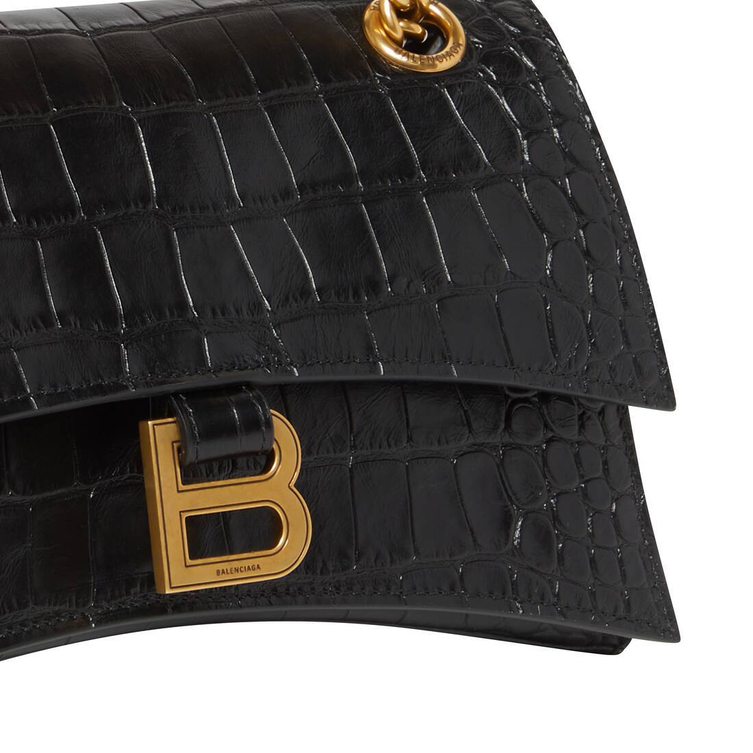 Balenciaga Crush Crocodile-embossed Crossbody Bag In Black