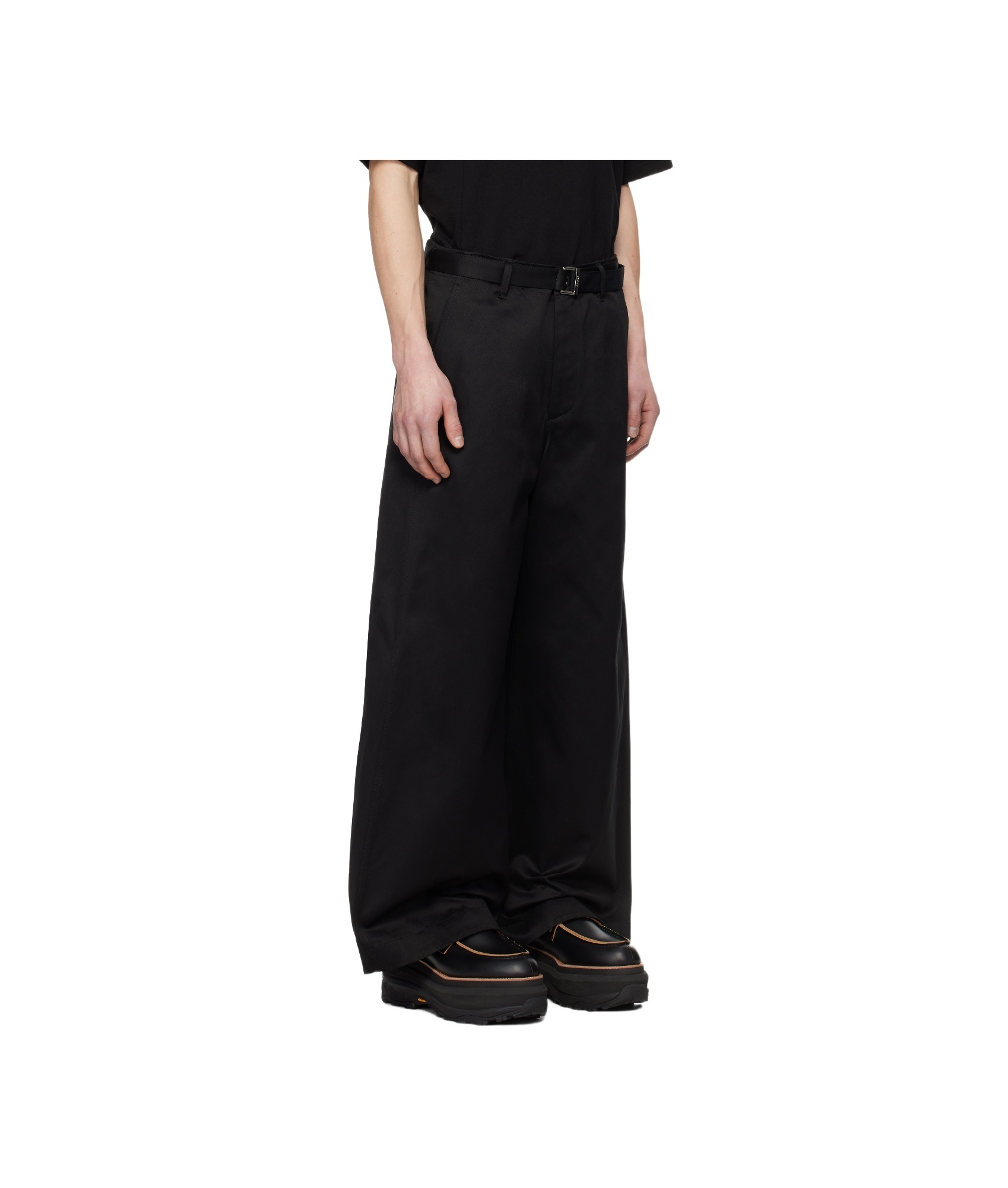 Sacai Twill Wide-leg Trousers In Black