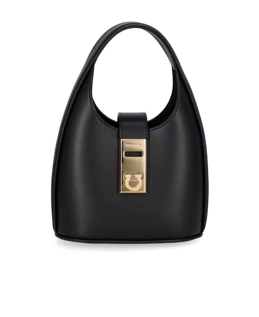 Ferragamo Archive Gancio Leather Hobo Bag In Black