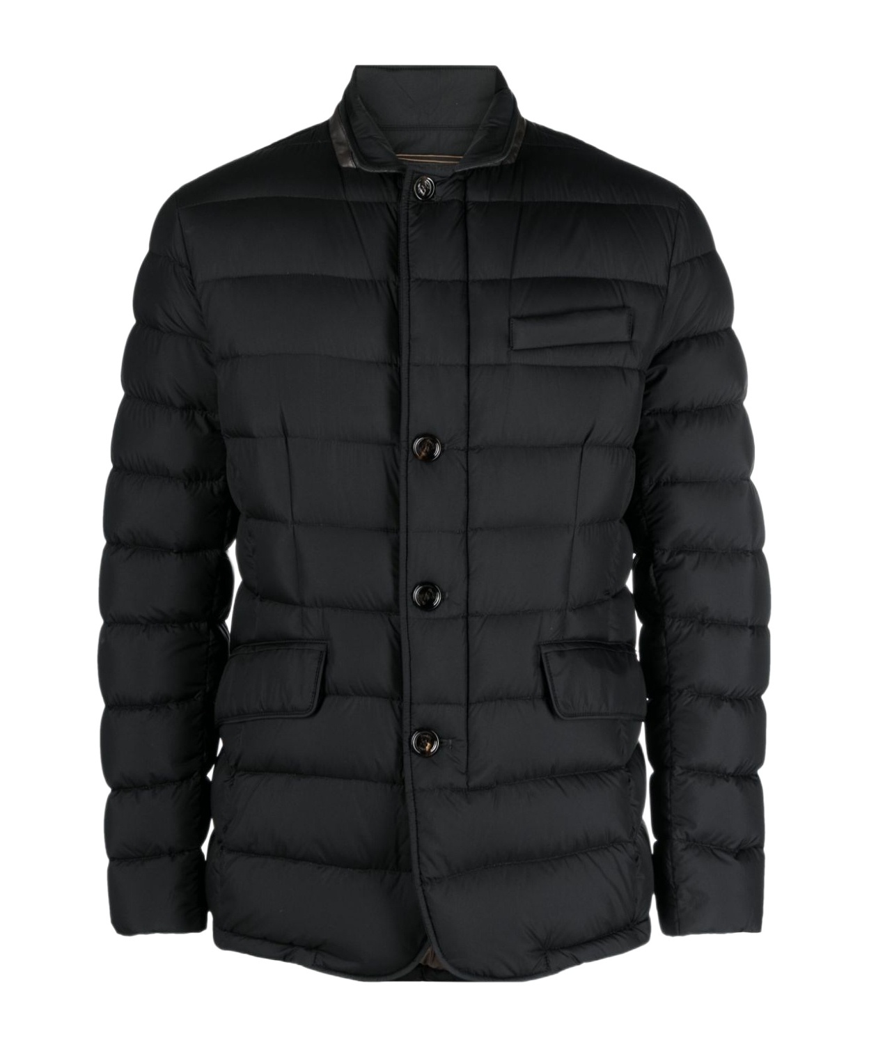 Moorer Padded And Quilted Jacket With Lined Collar In Black