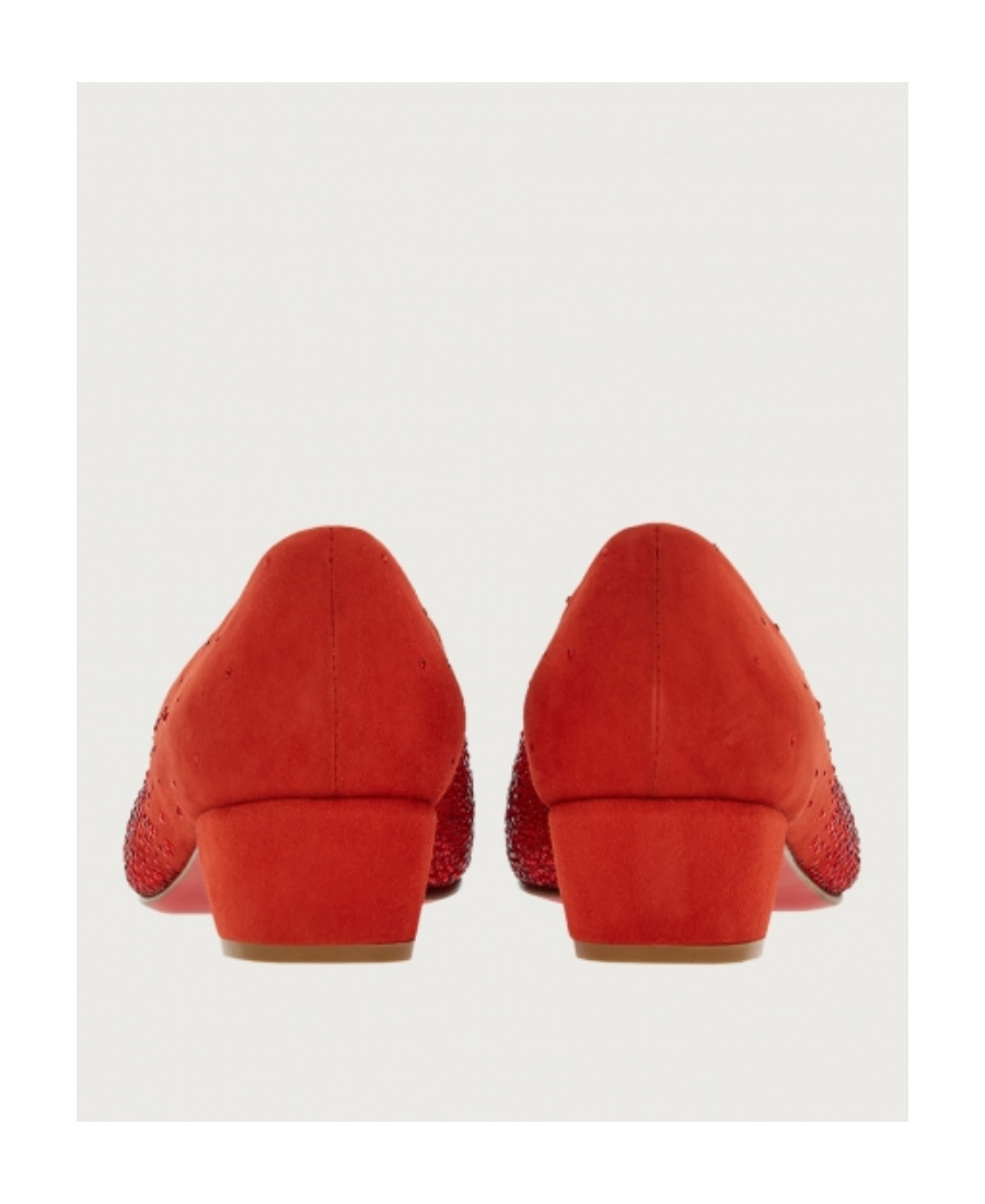 Ferragamo Suede Block Heel Pumps With Bow Detail In Red