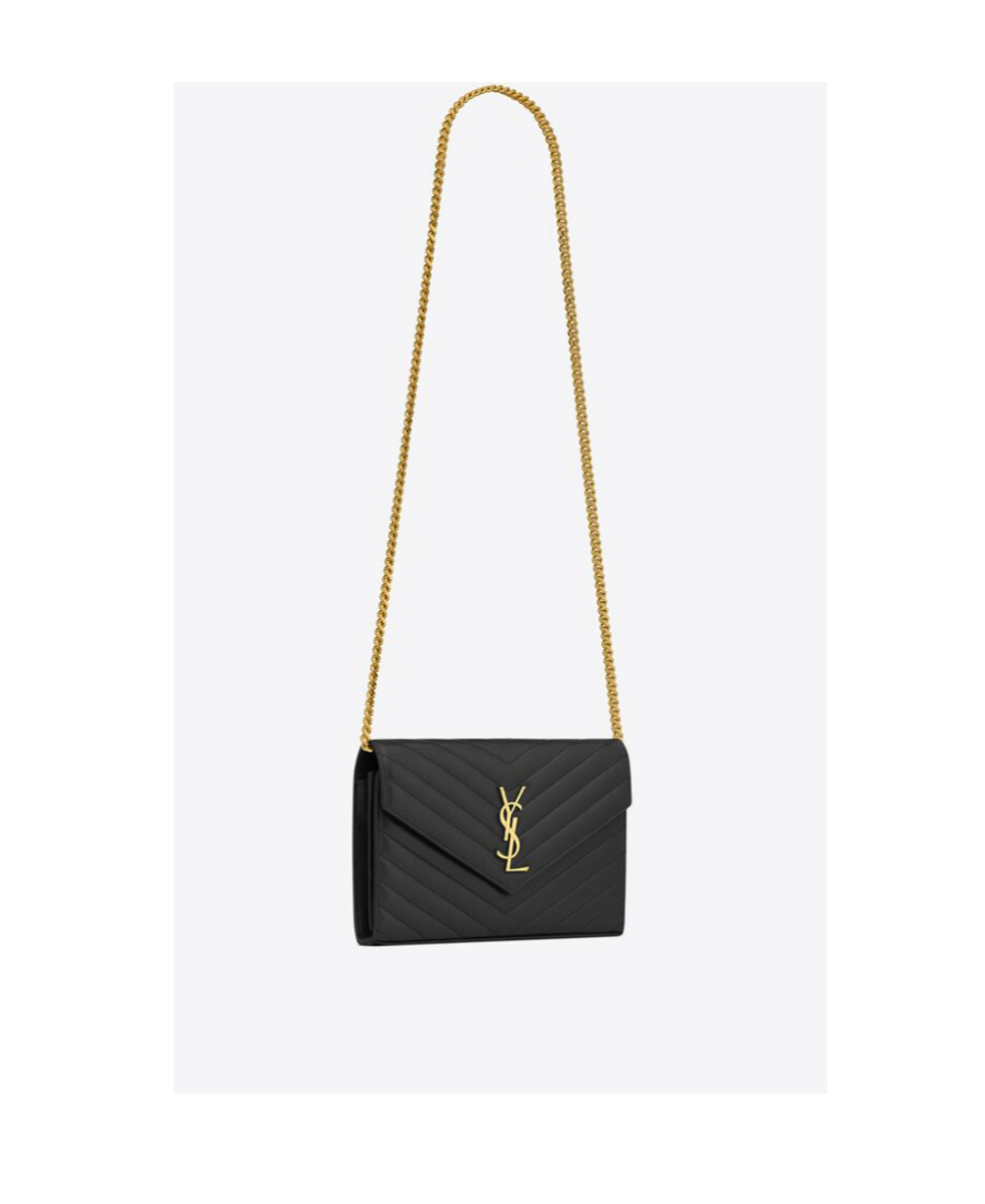 Saint Laurent Cassandre Envelope Leather Chain Wallet In Green