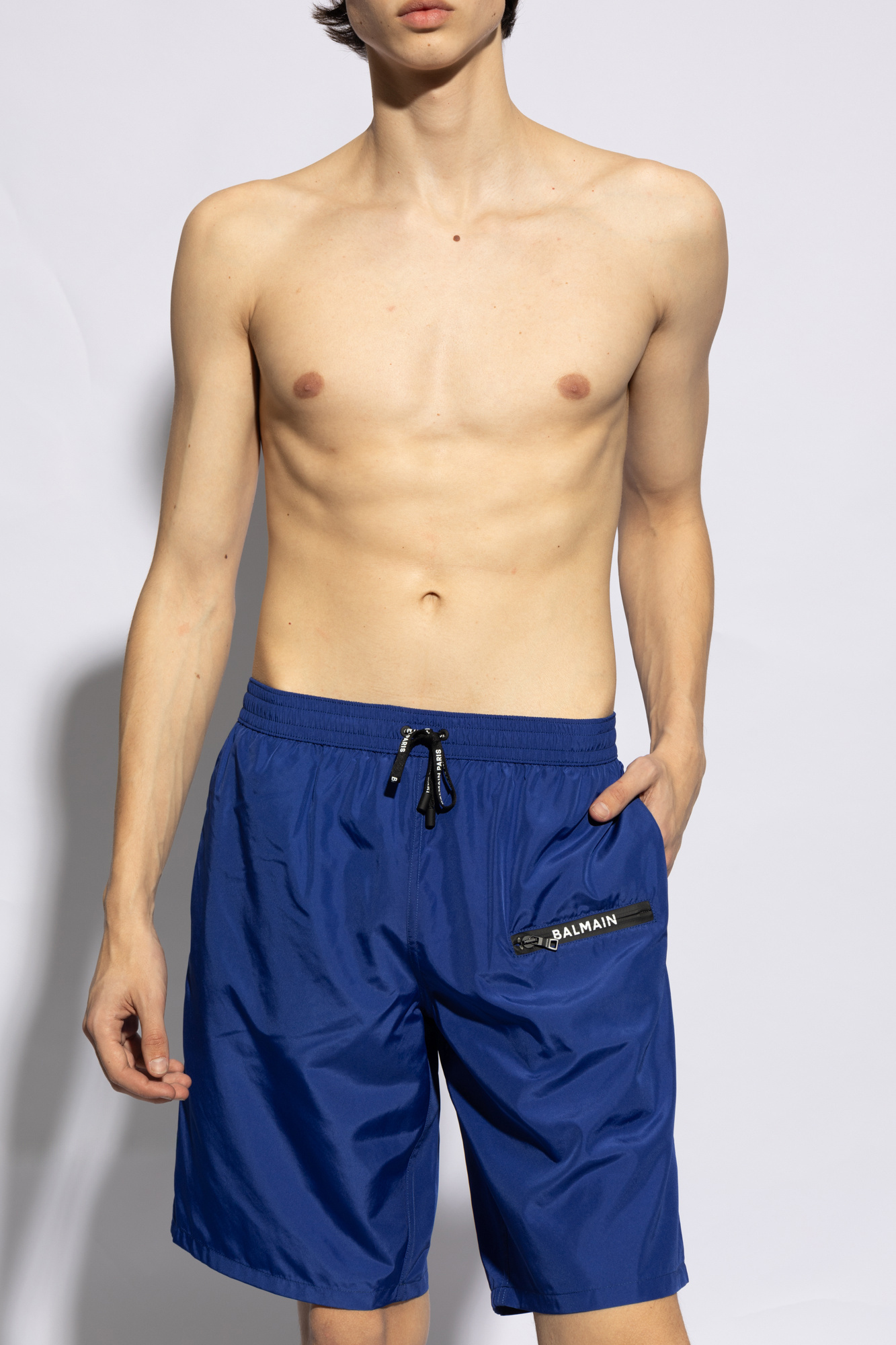 Shop Balmain Surfer Logo-print Swim Shorts In Blue