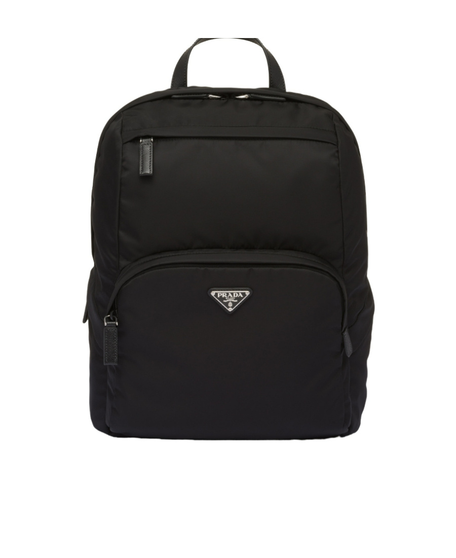 Prada Structured Leather Backpack With Logo Zipper Closure In Black