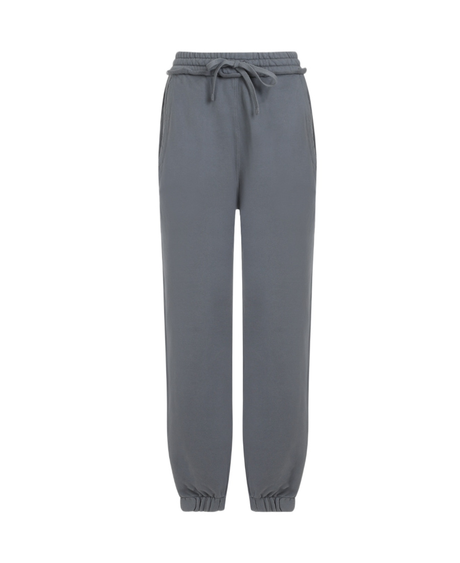 Miu Miu Logo-embroidered Distressed Cotton Track Pants In Gray