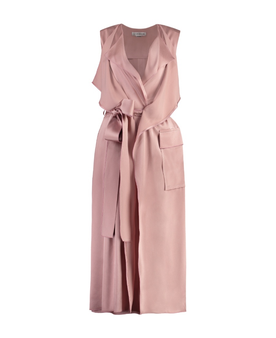 Victoria Beckham Sleeveless Satin Midi Wrap Trench Dress In Pink