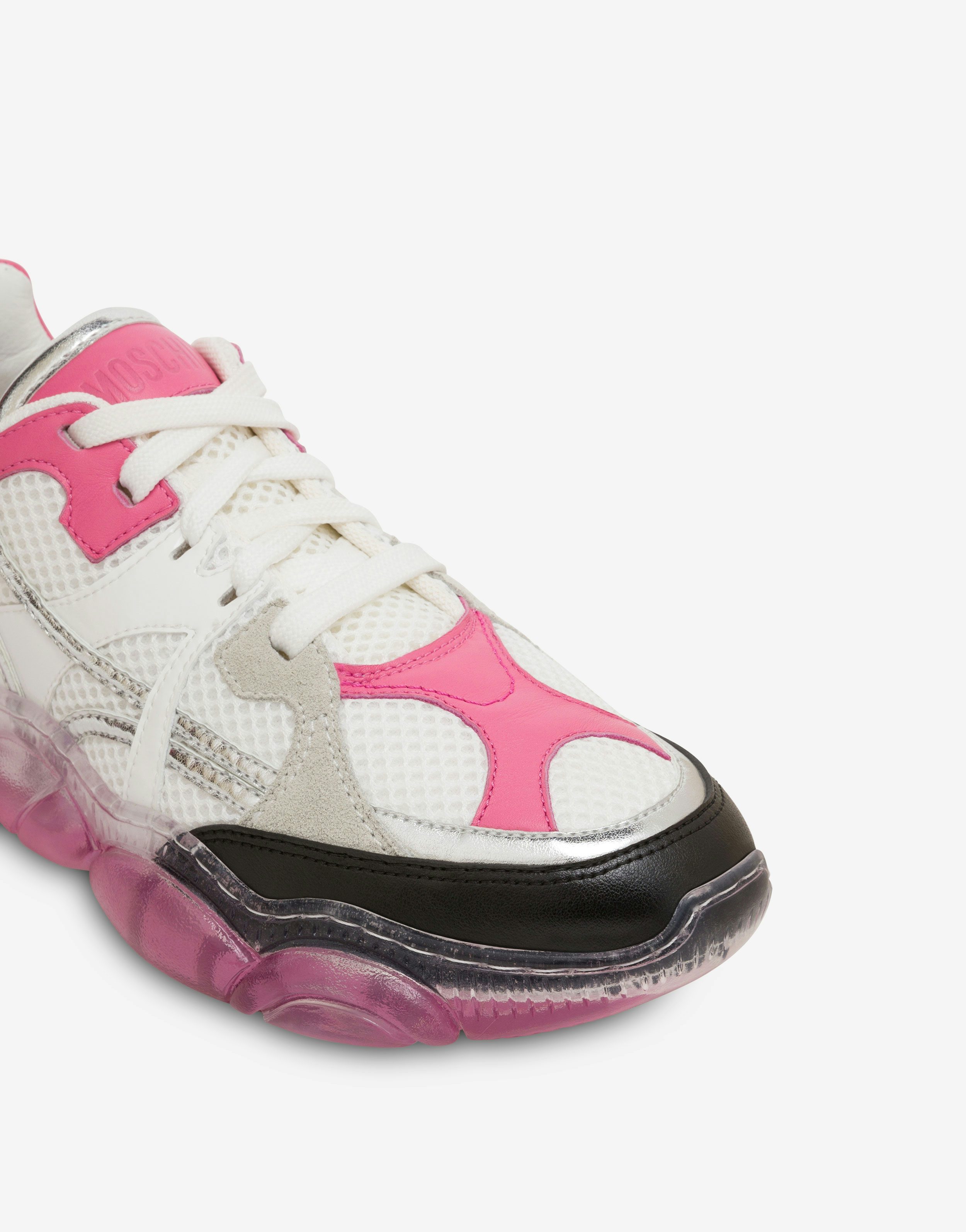 Moschino Transparent-sole Mesh Sneakers In White