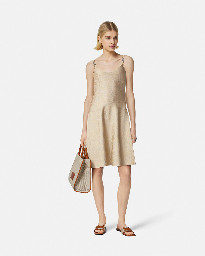 Versace Baroque Texture Mini Robe In Nude