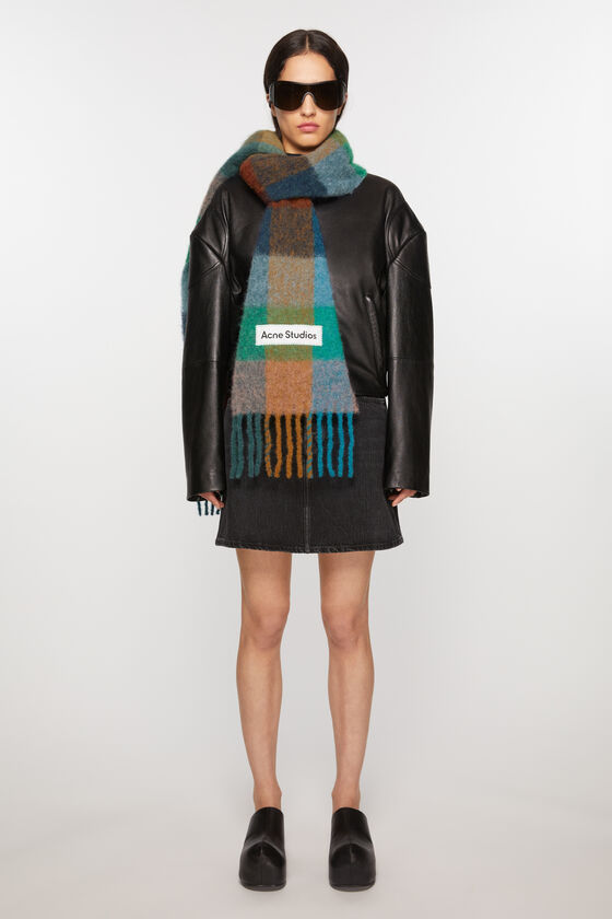 Acne Studios Mohair Checked Scarf In Gray