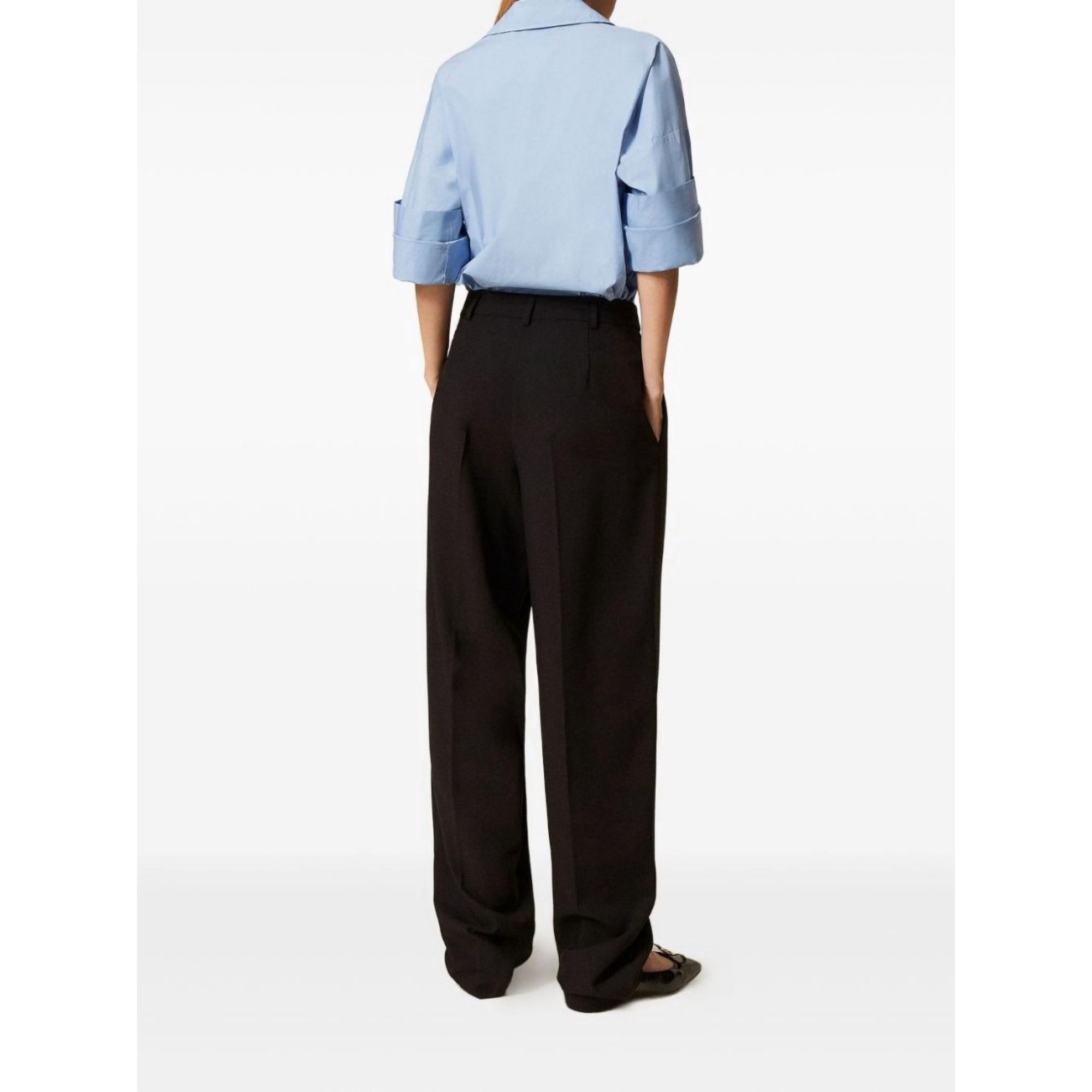 Twinset Tailored Wide-leg Trousers With Front Pleats In Black