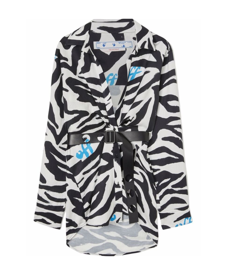 Off-white Zebra Belted Shirt Dress In White