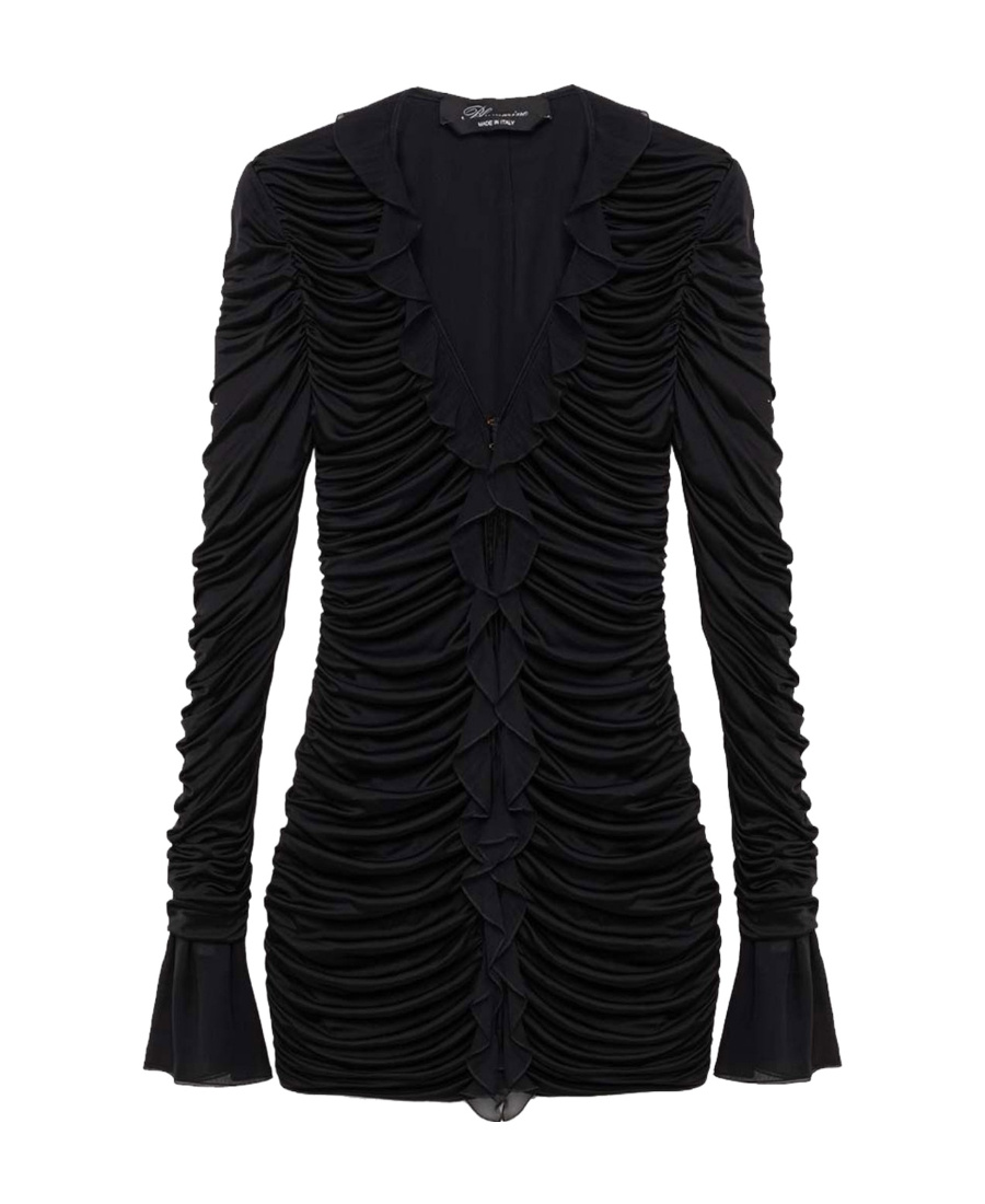 Blumarine Deep V-neck Ruched Minidress In Black