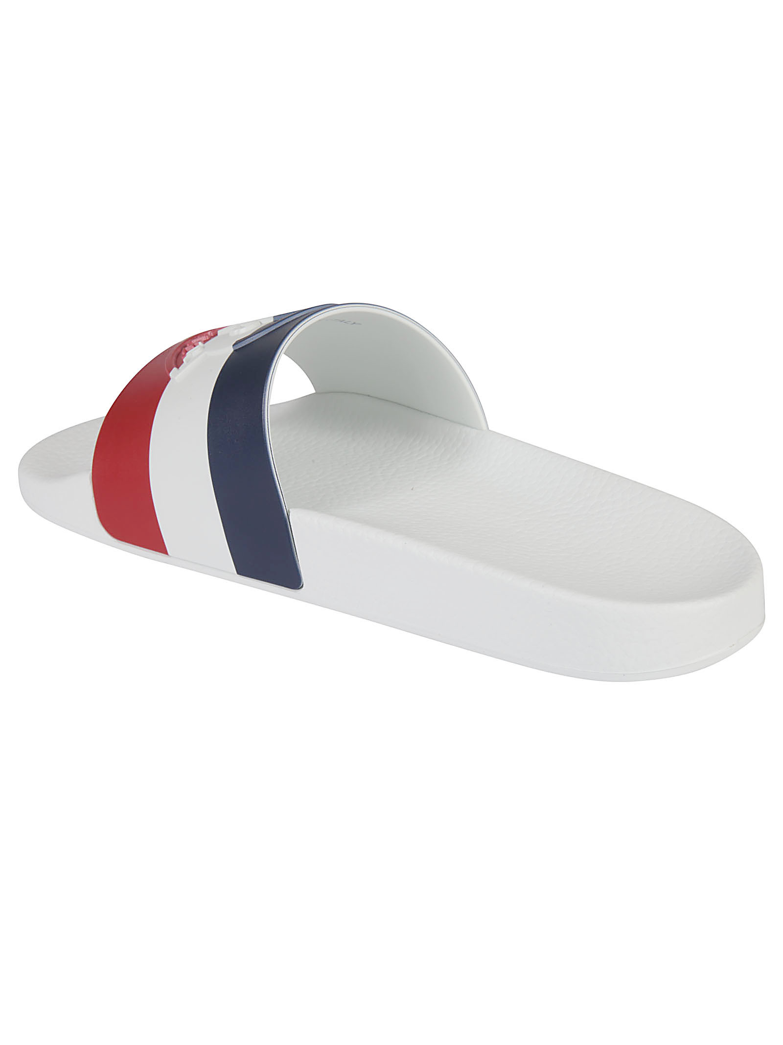 Shop Moncler Striped Sliders In White