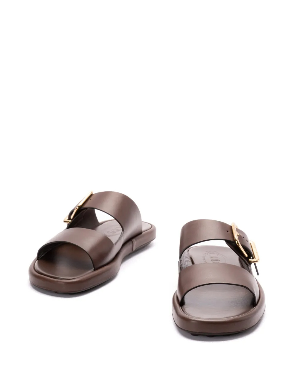 Shop Tod's Leather Slides In Brown